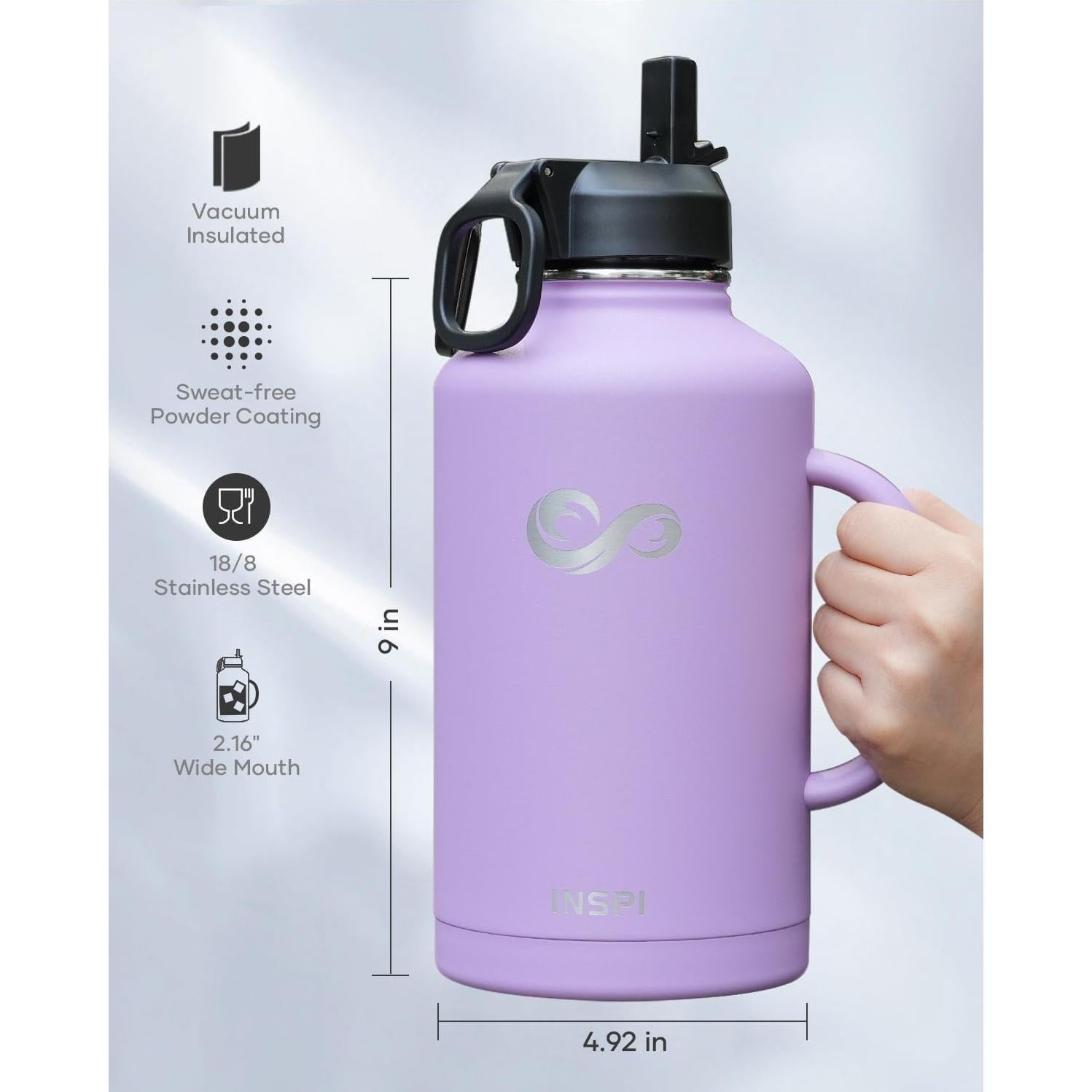 Botella de Agua Aislada INSPI 1.89L Púrpura con Asa