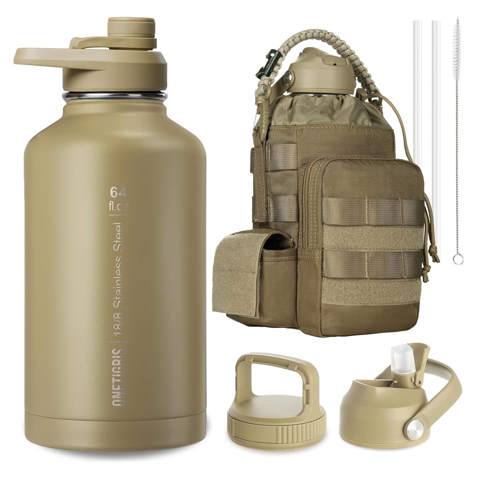 Botella de Agua OneTigris 1.89L con Pajilla y 3 Tapas