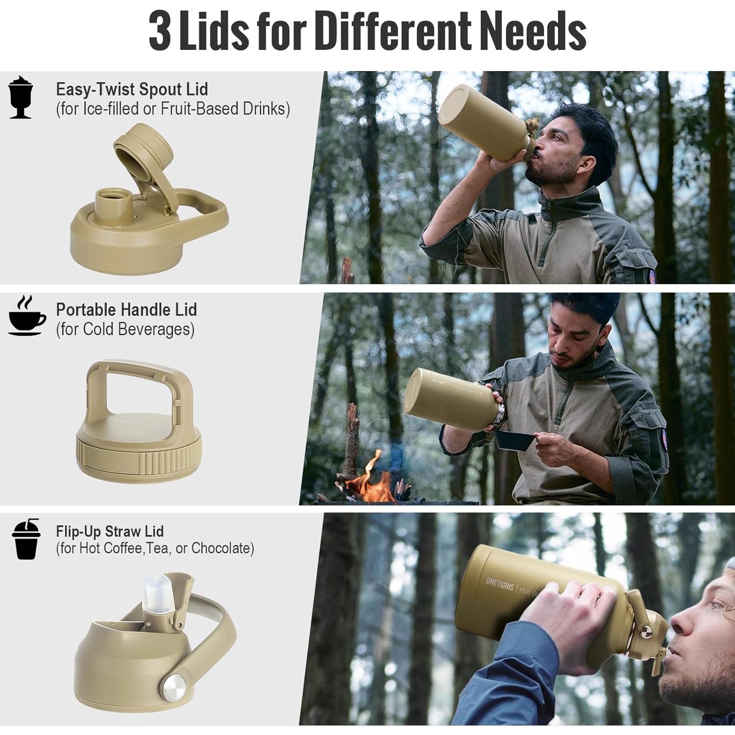 Botella de Agua OneTigris 1.89L con Pajilla y 3 Tapas