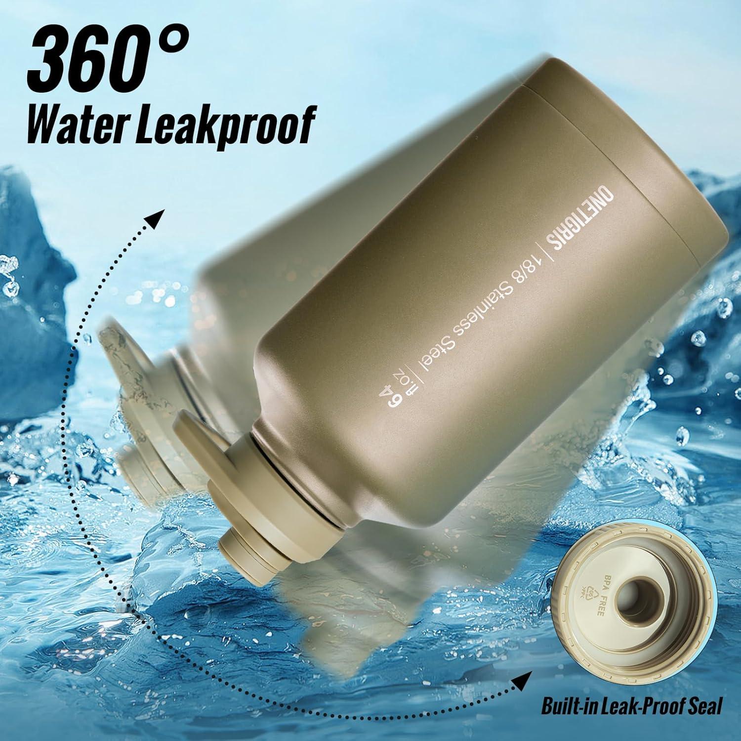 Botella de Agua OneTigris 1.89L con Pajilla y 3 Tapas