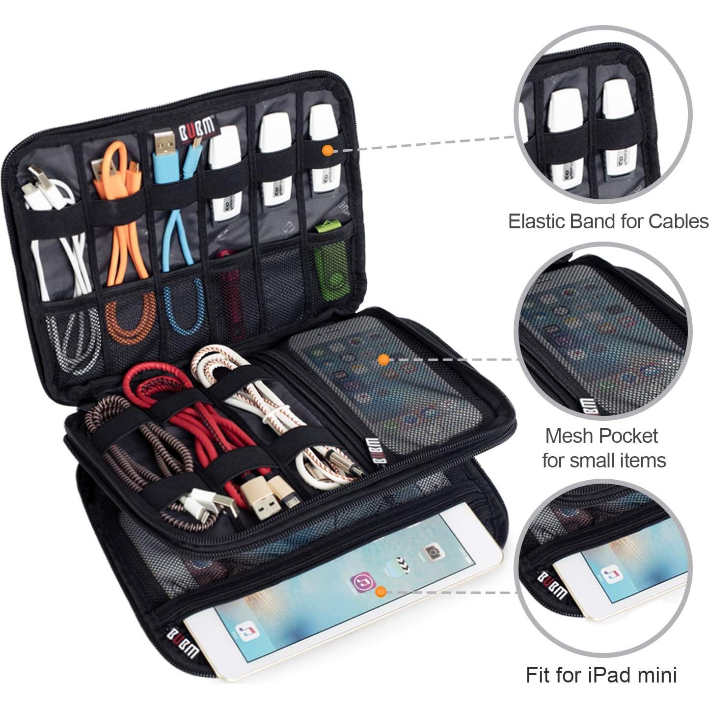 Organizador BUBM Doble Capa para Accesorios Electrónicos Negro