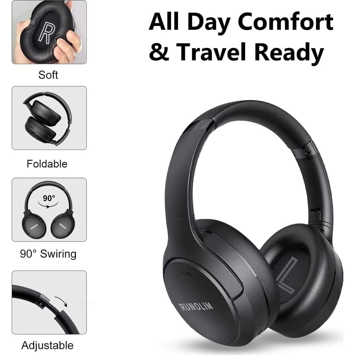 Auriculares RUNOLIM Bluetooth 5.3 con ANC y 70 horas