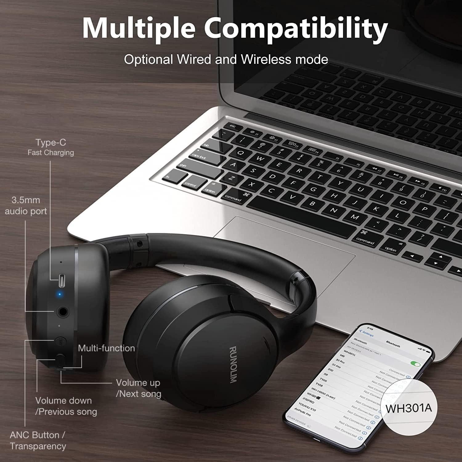 Auriculares RUNOLIM Bluetooth 5.3 con ANC y 70 horas