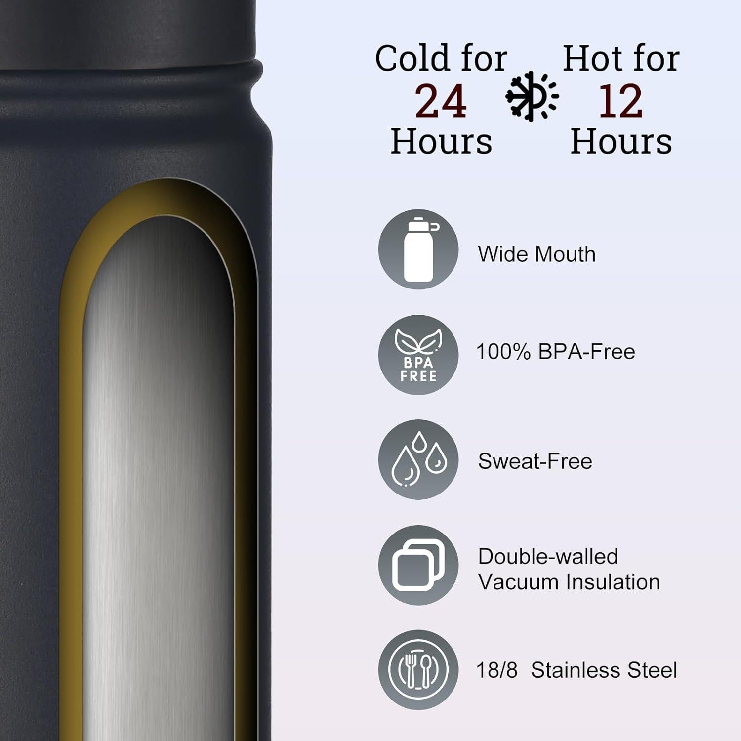 Botella de Agua Acero Inoxidable mininoo 710 ml Negra