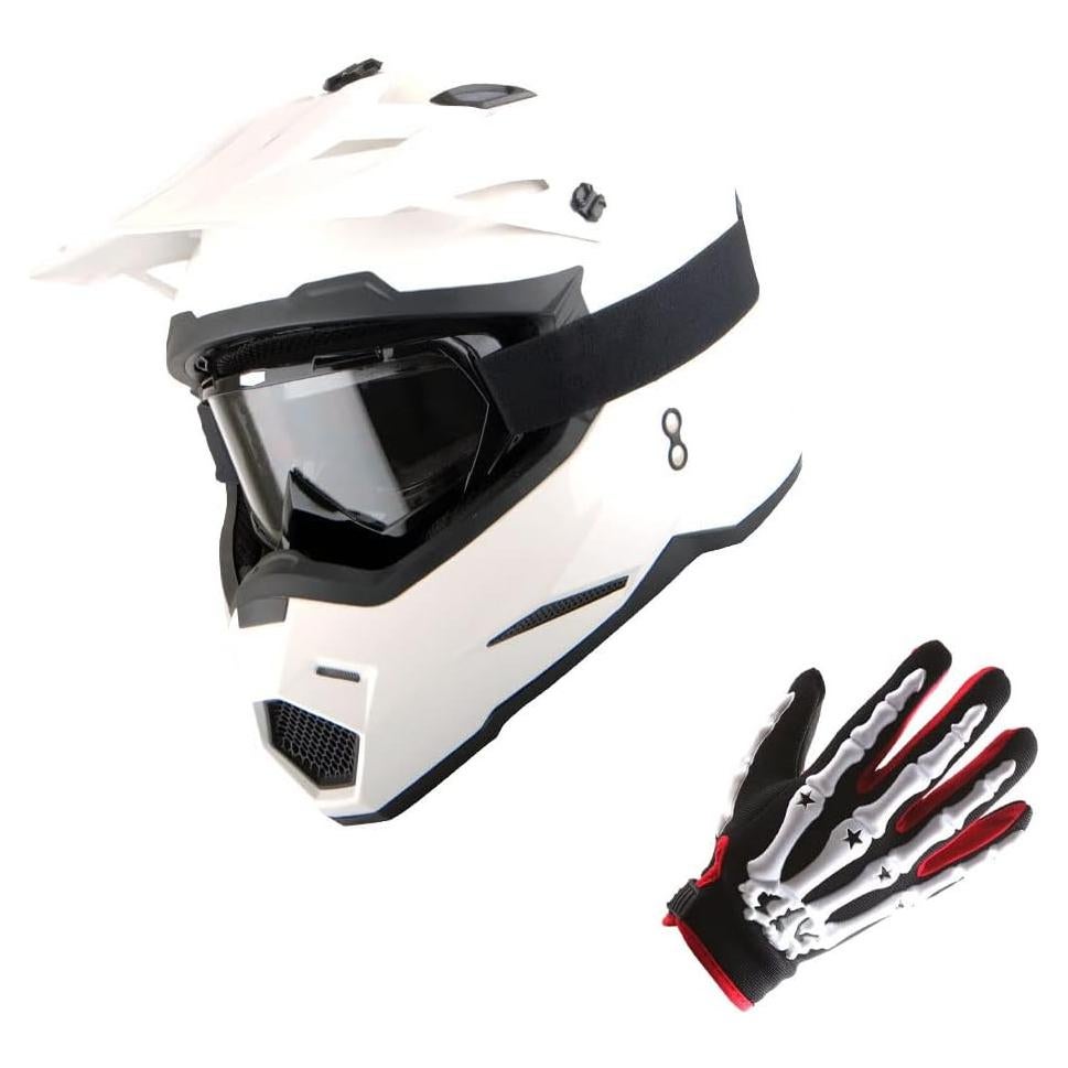 Casco de Motocross Power Gear HF801 Blanco + Gafas + Guantes