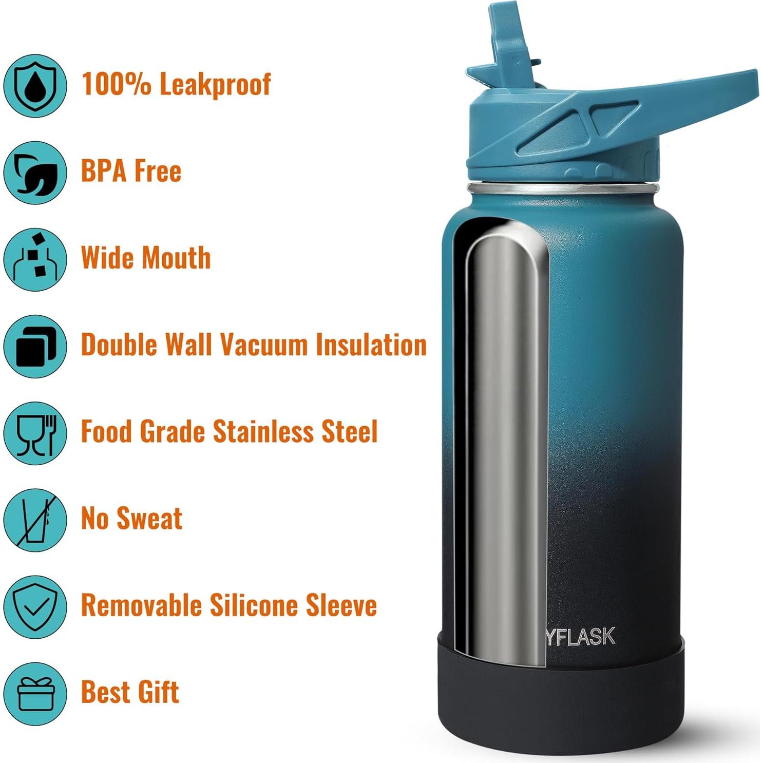 Botella de Agua Aislada RUBYFLASK 946 ml con Pajilla