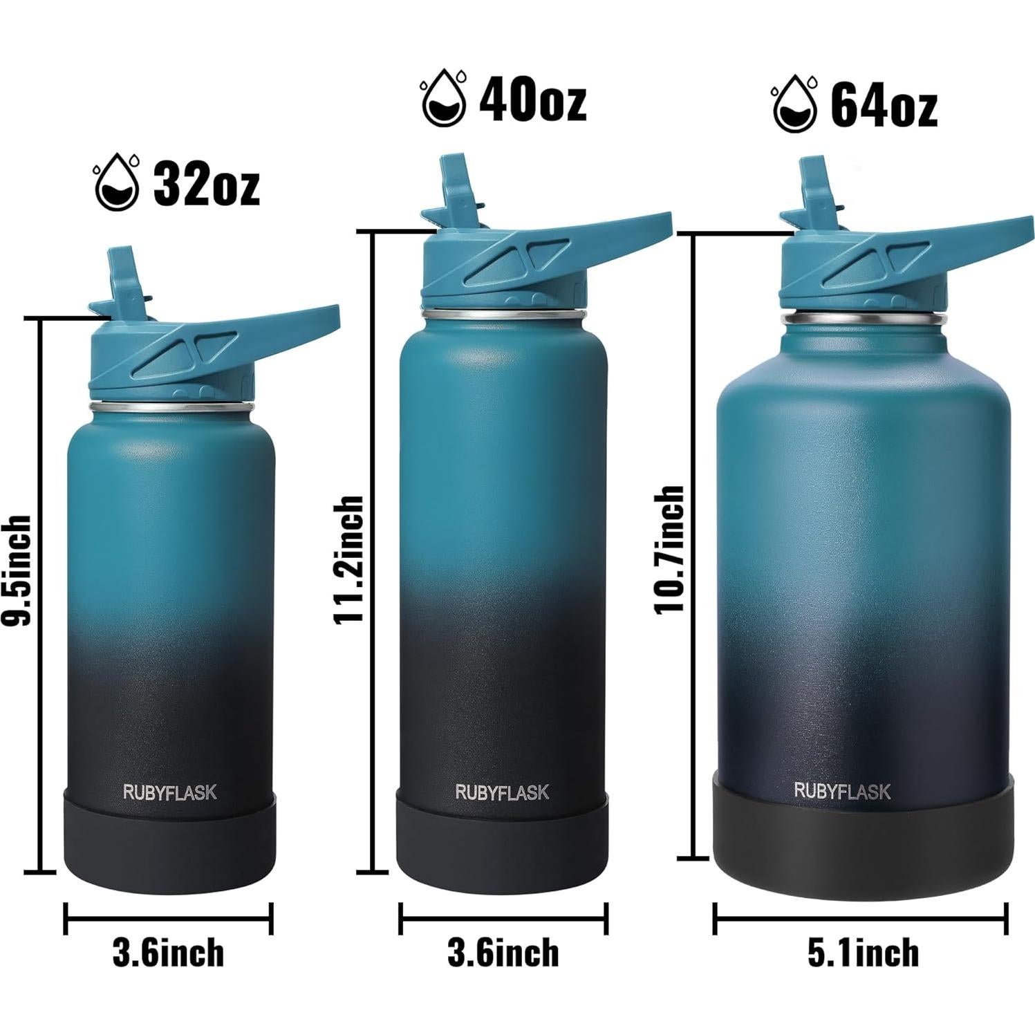 Botella de Agua Aislada RUBYFLASK 946 ml con Pajilla