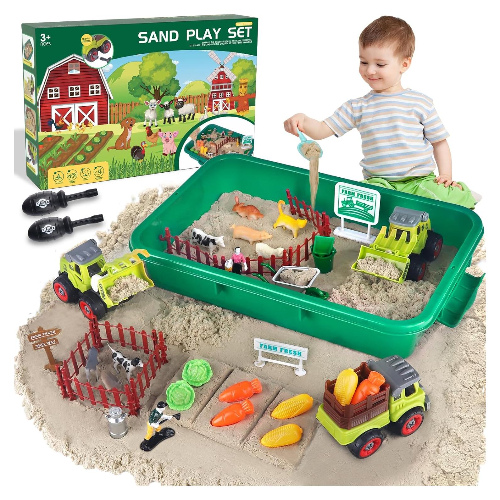 Caja Sensorial de Granja Aliex con 1kg de Arena y Camiones