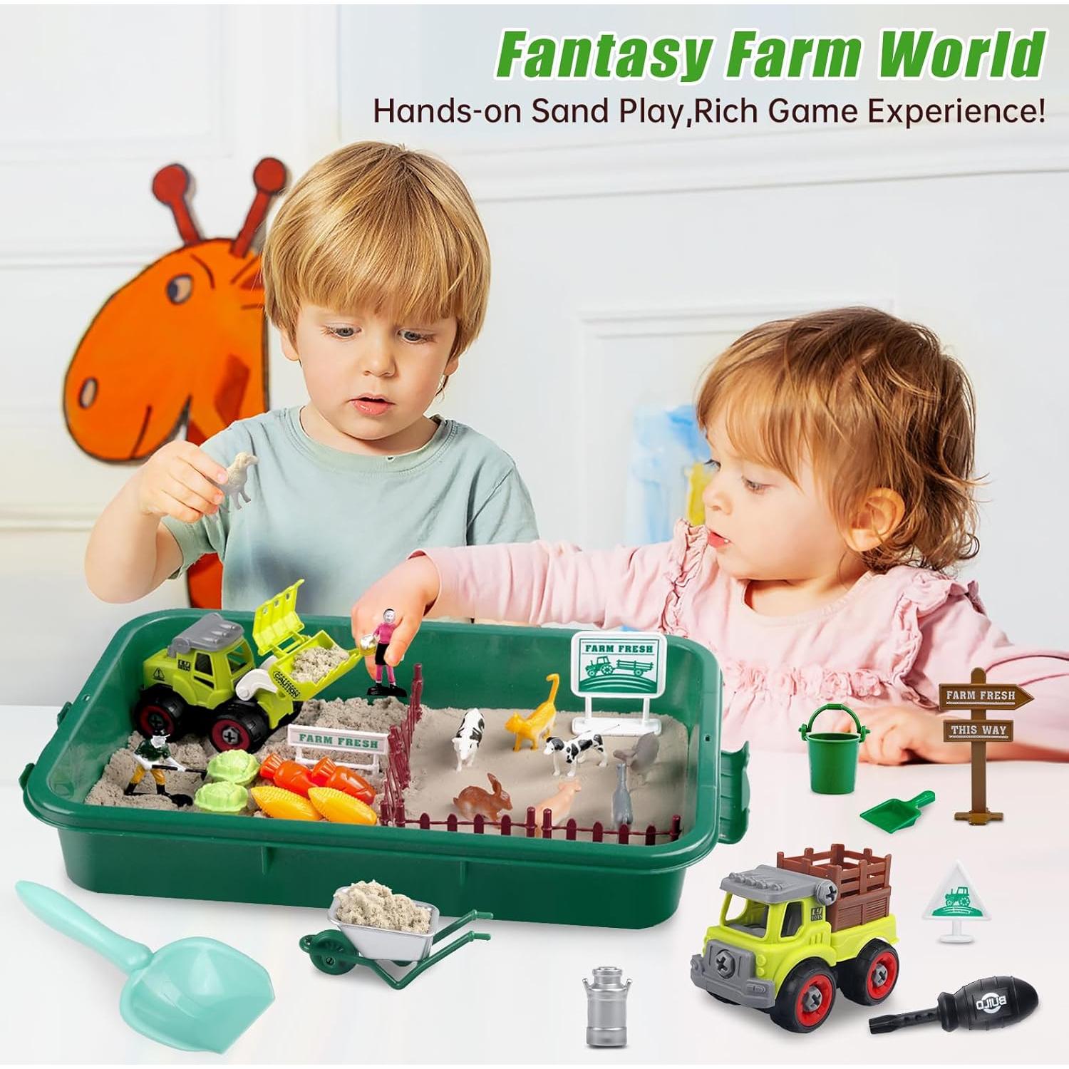 Caja Sensorial de Granja Aliex con 1kg de Arena y Camiones