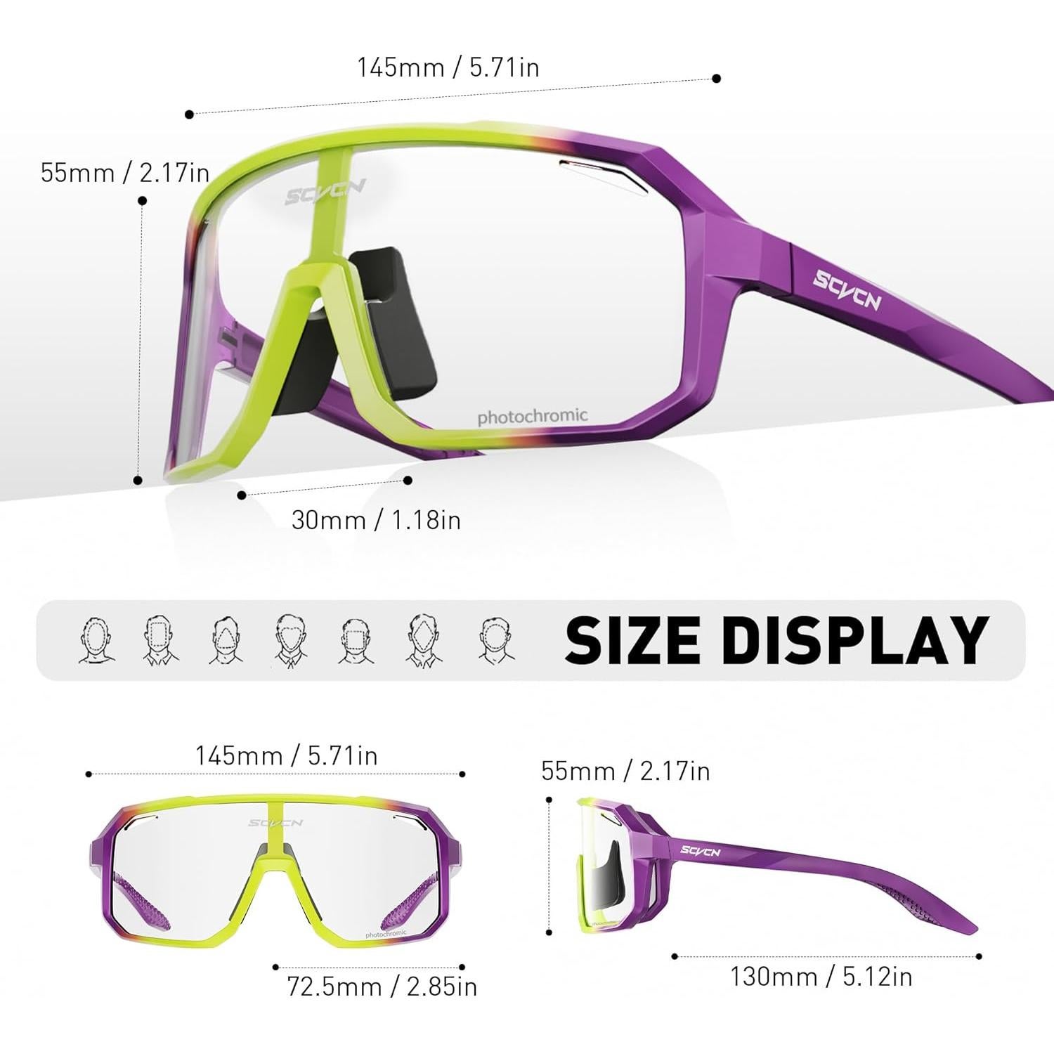 Gafas de Ciclismo SCVCN Fotoquímicas UV400 Amarillo Púrpura