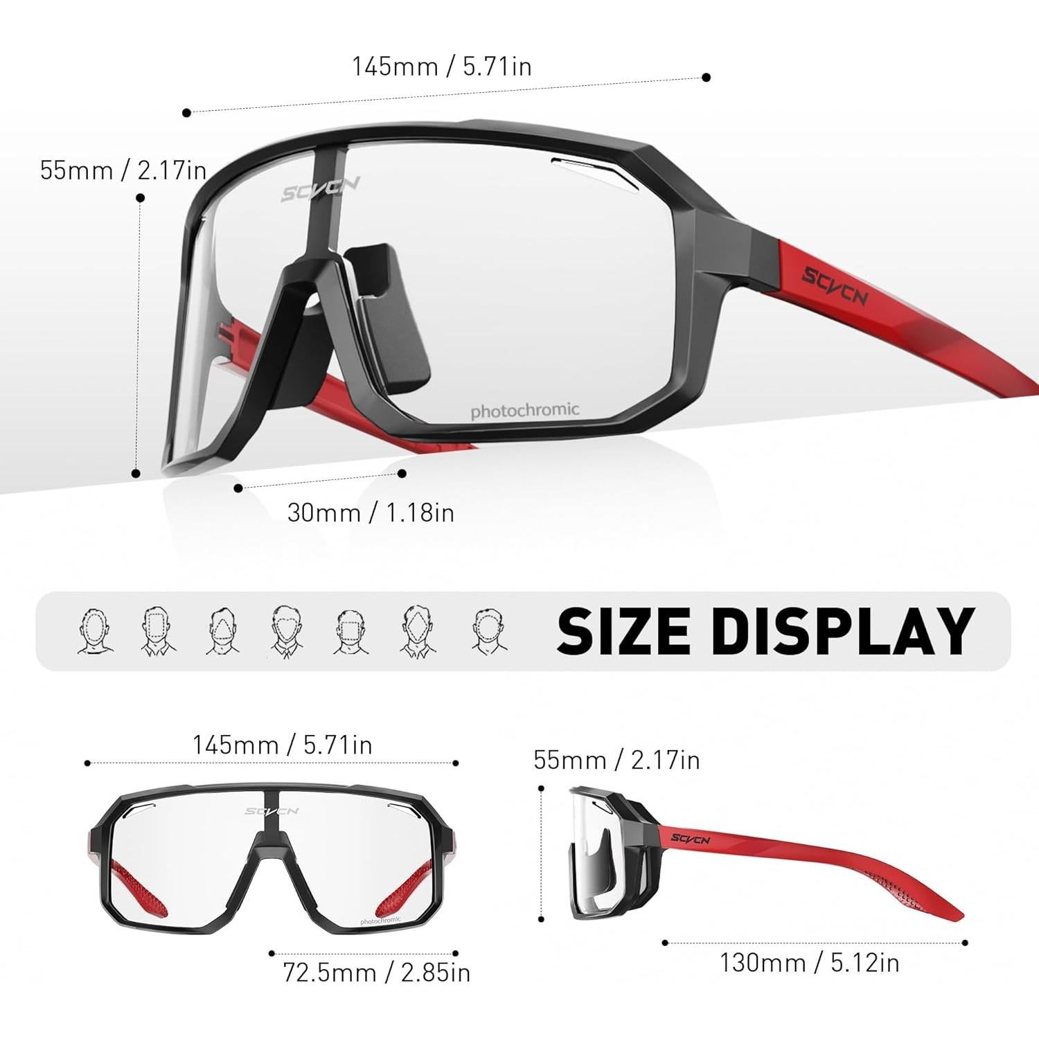 Gafas de Ciclismo SCVCN Fotoquímicas UV400 Negro Rojo