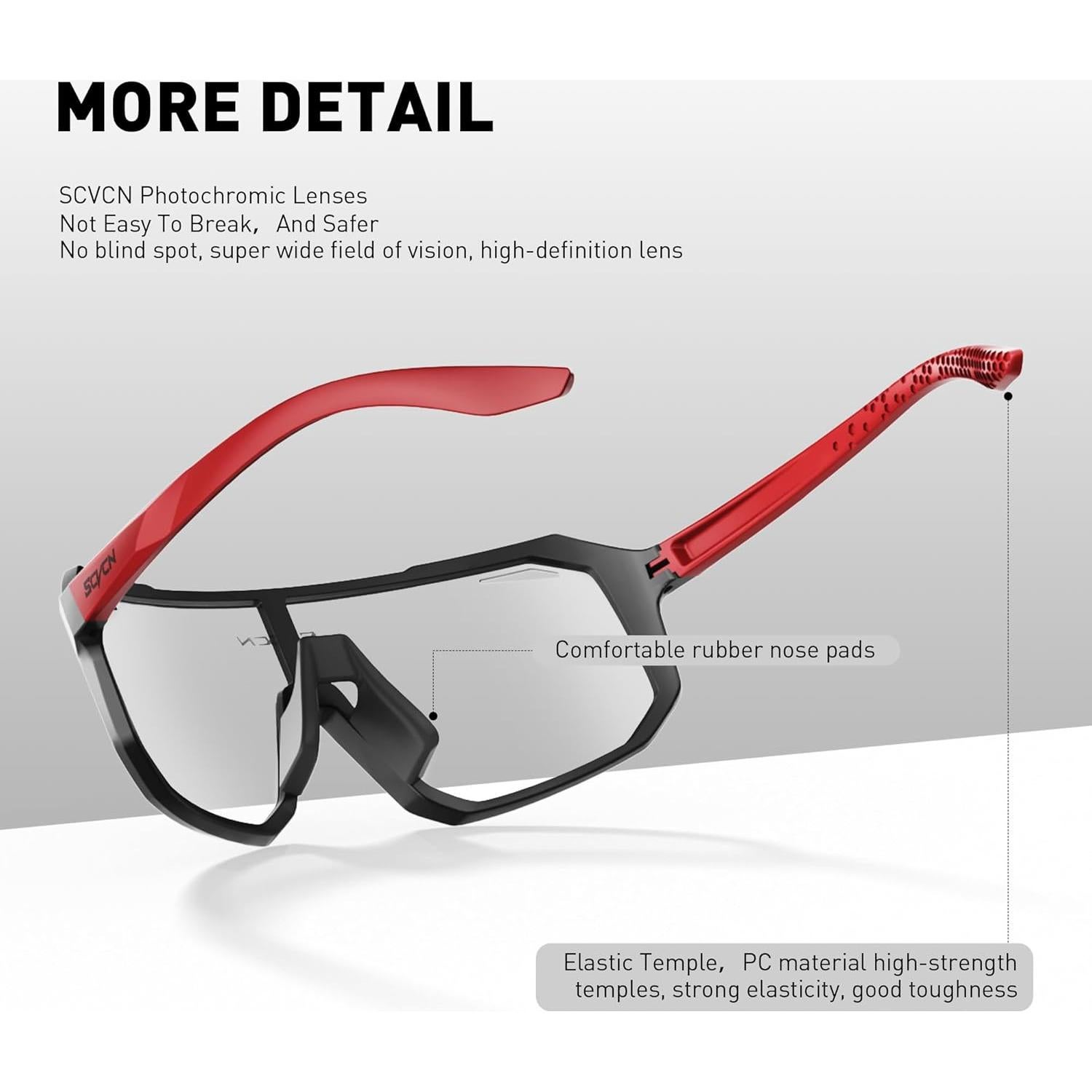 Gafas de Ciclismo SCVCN Fotoquímicas UV400 Negro Rojo