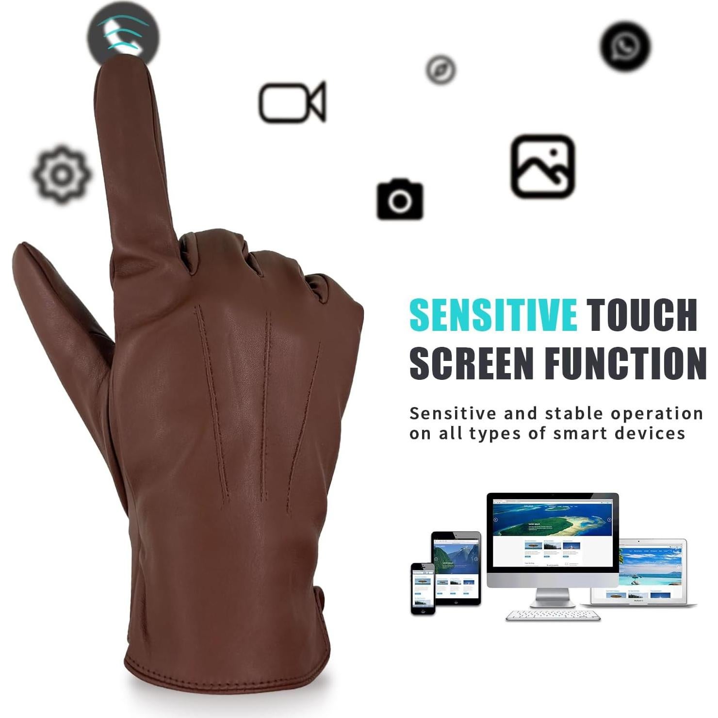 Guantes de Cuero ZLUXURQ para Hombre - Forro de Cachemira