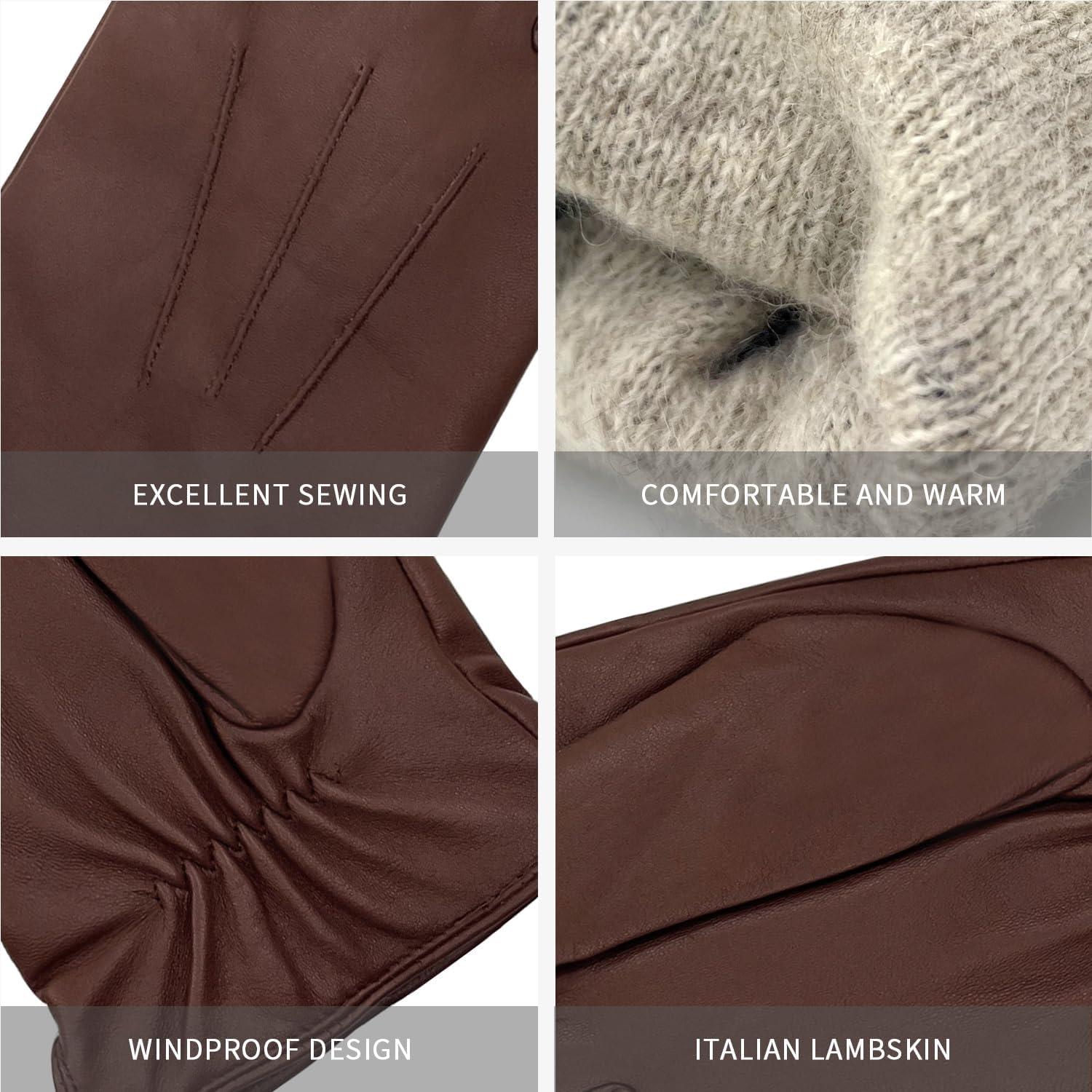 Guantes de Cuero ZLUXURQ para Hombre - Forro de Cachemira