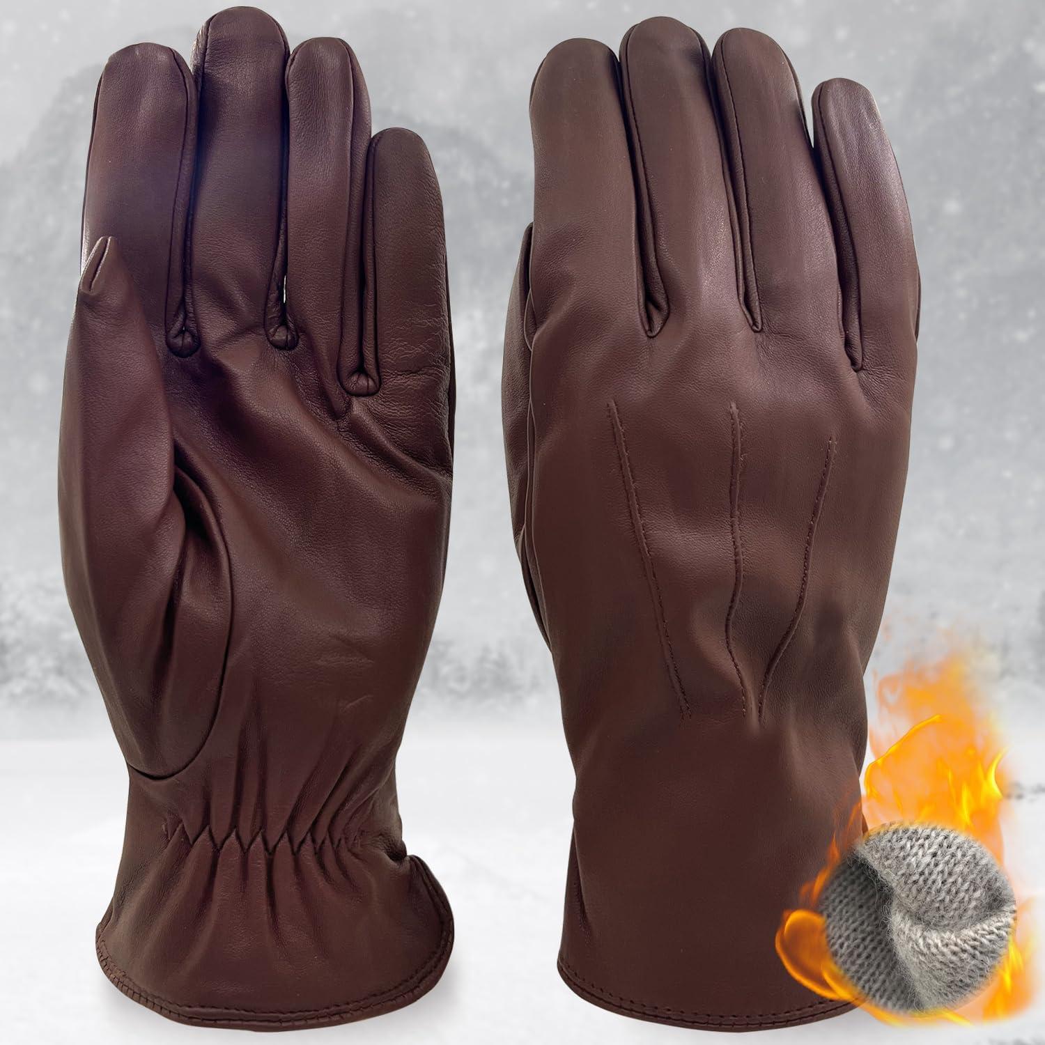 Guantes de Cuero ZLUXURQ para Hombre - Forro de Cachemira