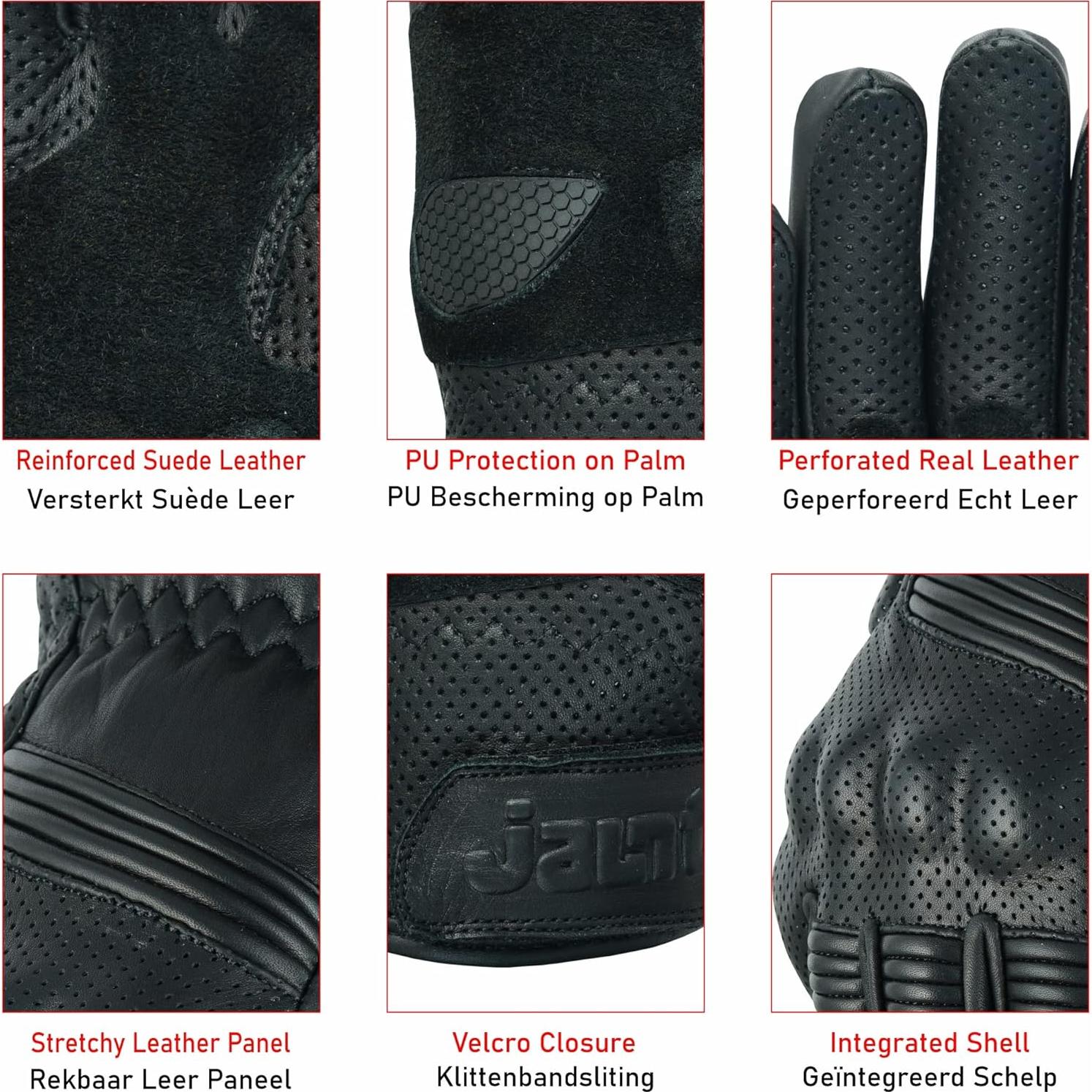 Guantes de Motocicleta JAUNTY Perforados Táctiles Negros