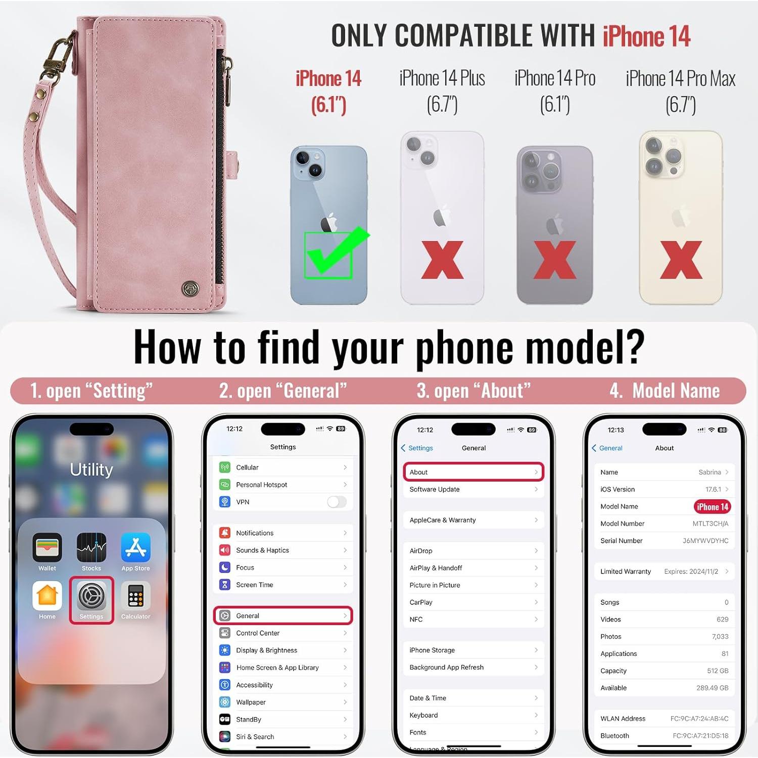 Funda Cartera Defencase para iPhone 14 con Bloqueo RFID Rosa