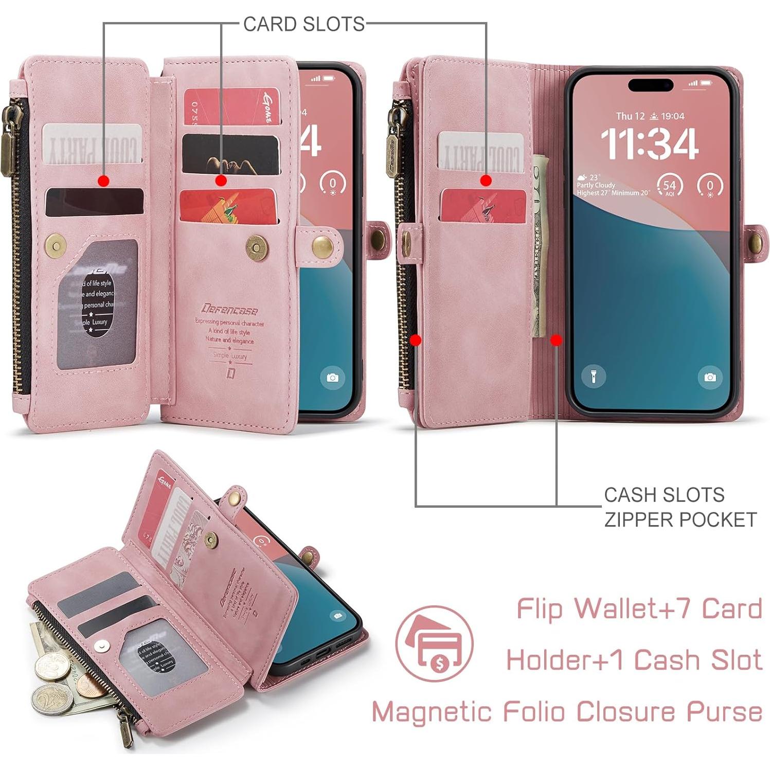 Funda Cartera Defencase para iPhone 14 con Bloqueo RFID Rosa