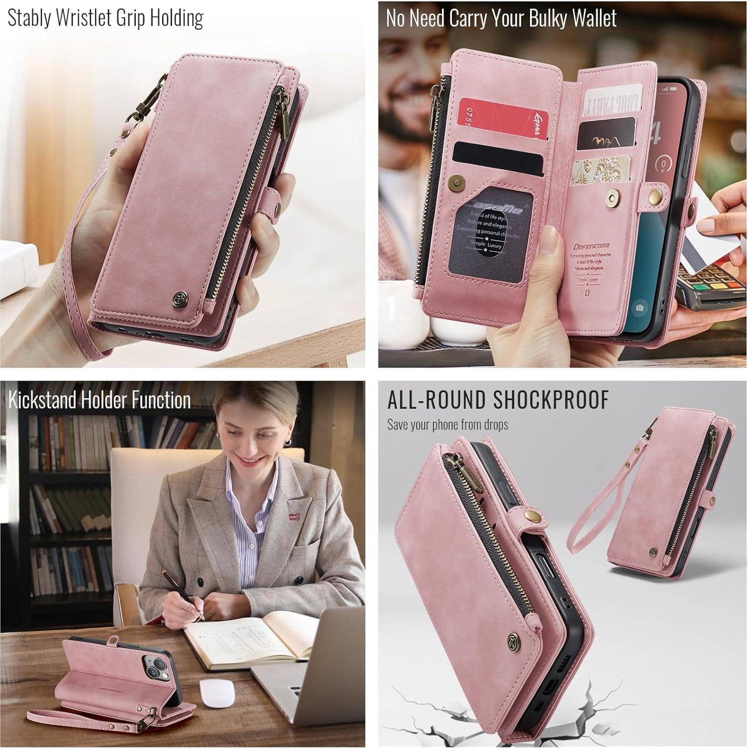 Funda Cartera Defencase para iPhone 14 con Bloqueo RFID Rosa