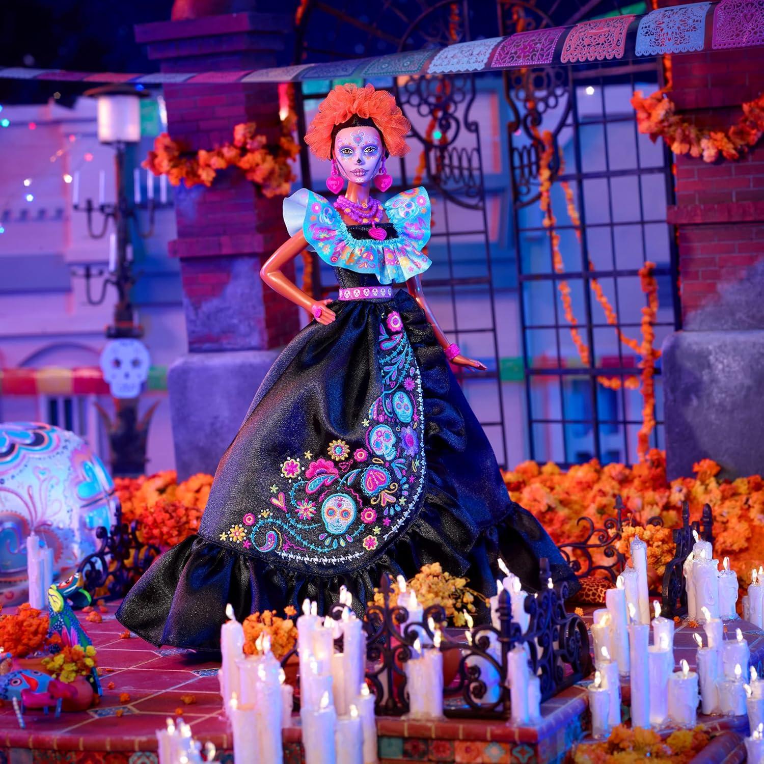 Muñeca Barbie Día de Muertos 2024 con Vestido Negro y Accesorios