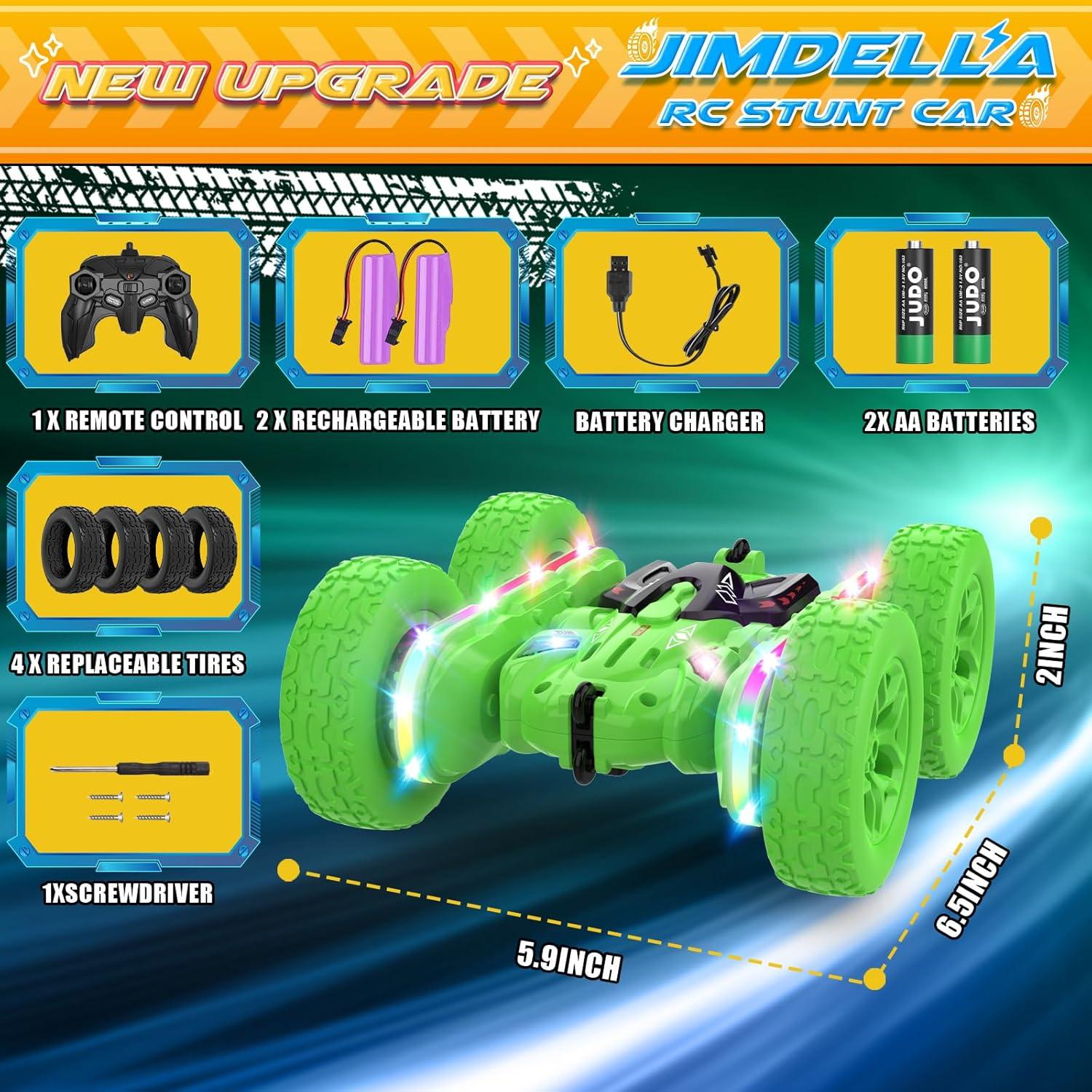 Coche RC Jimdella Acrobacias 360° LED Verde para Niños