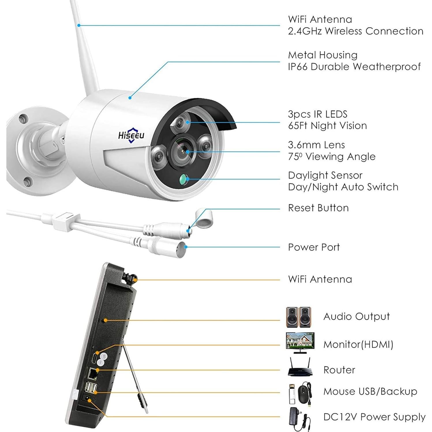 Sistema de Seguridad Hiseeu 16CH 5MP WiFi 24/7 con NVR 3TB