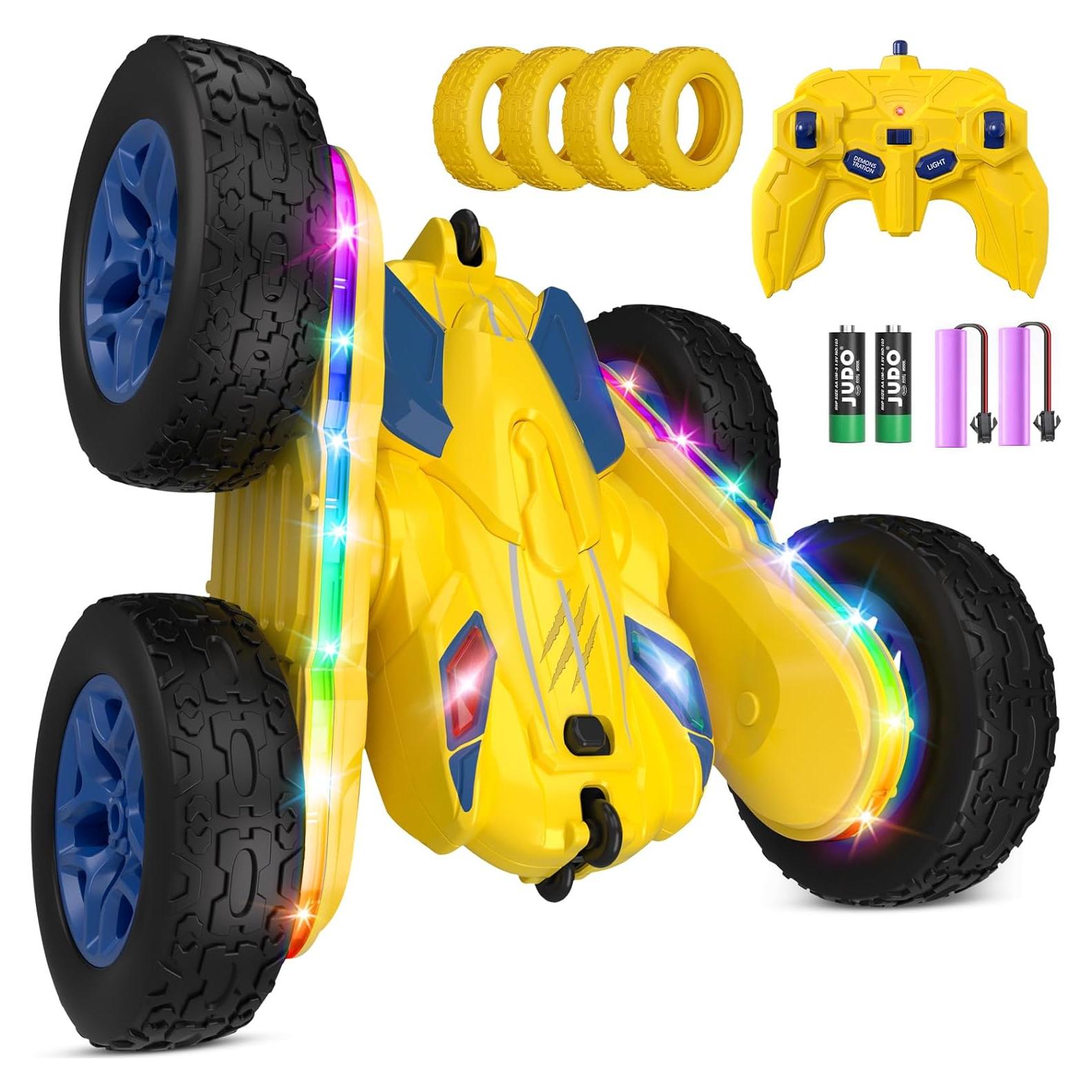 Coche RC Jimdella Amarillo con Luces LED y Acrobacias 360°