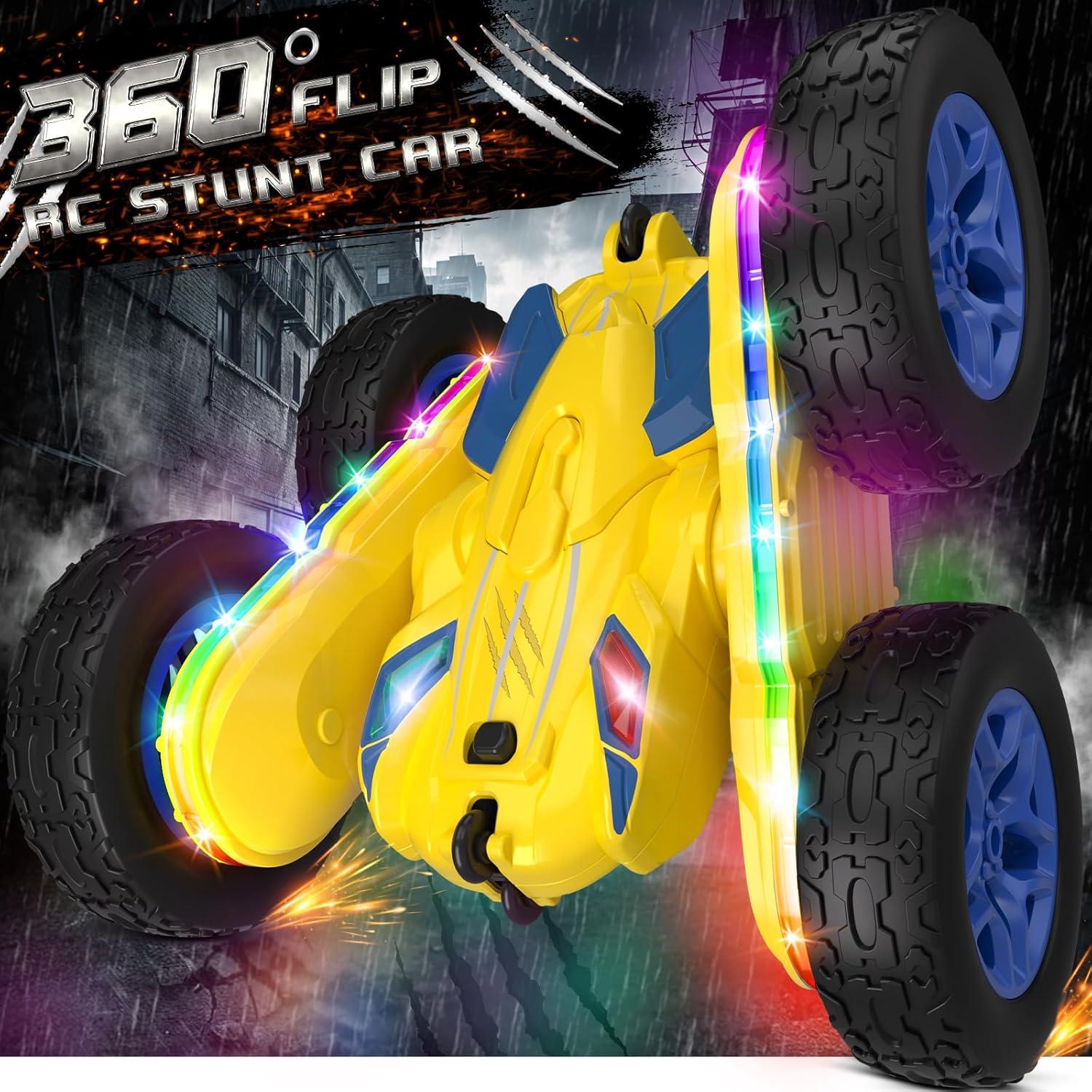 Coche RC Jimdella Amarillo con Luces LED y Acrobacias 360°