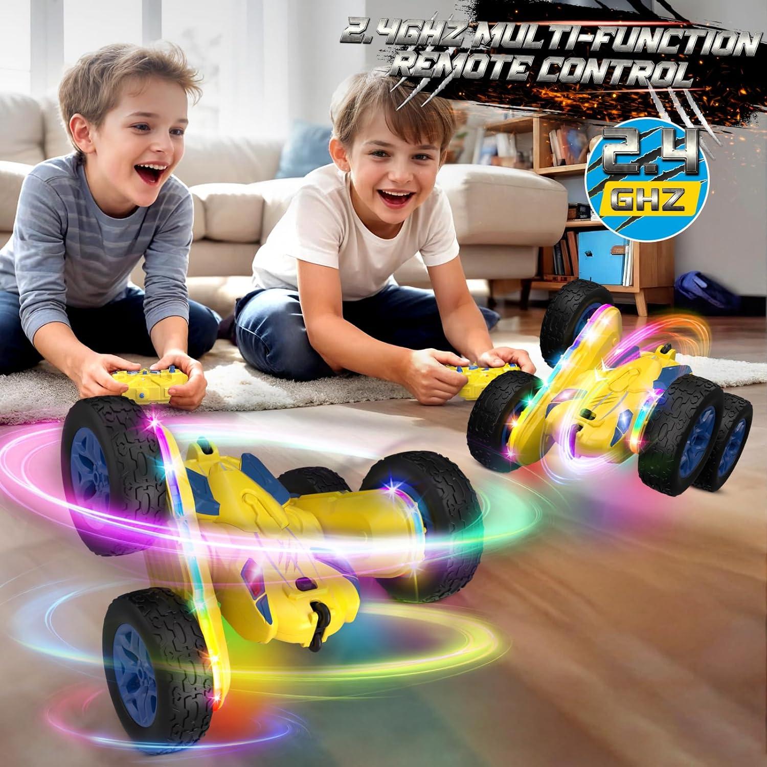 Coche RC Jimdella Amarillo con Luces LED y Acrobacias 360°