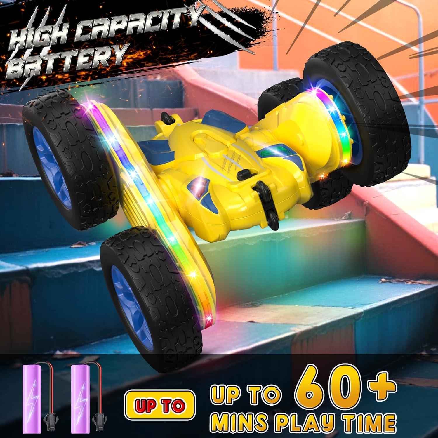 Coche RC Jimdella Amarillo con Luces LED y Acrobacias 360°