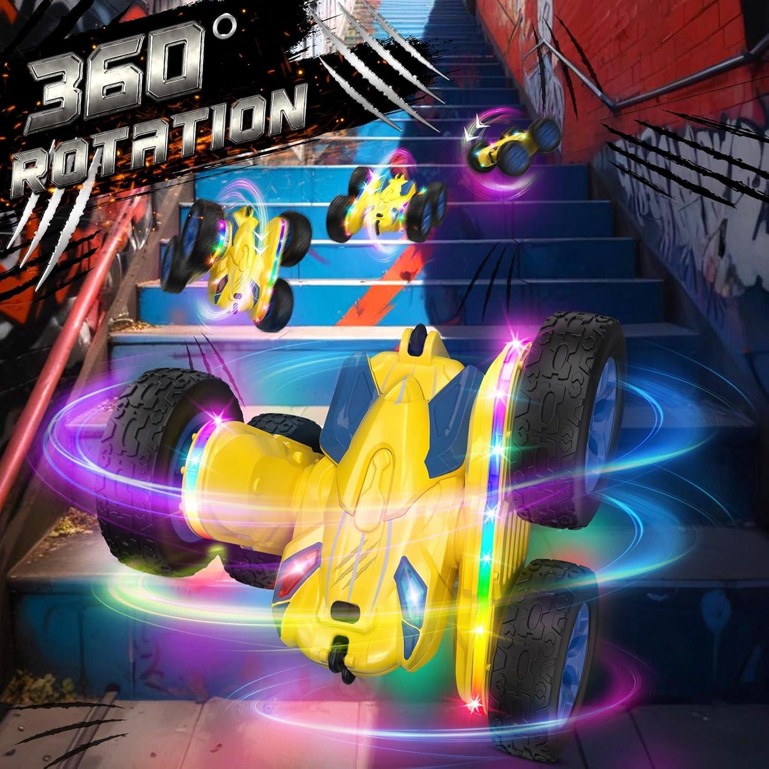 Coche RC Jimdella Amarillo con Luces LED y Acrobacias 360°