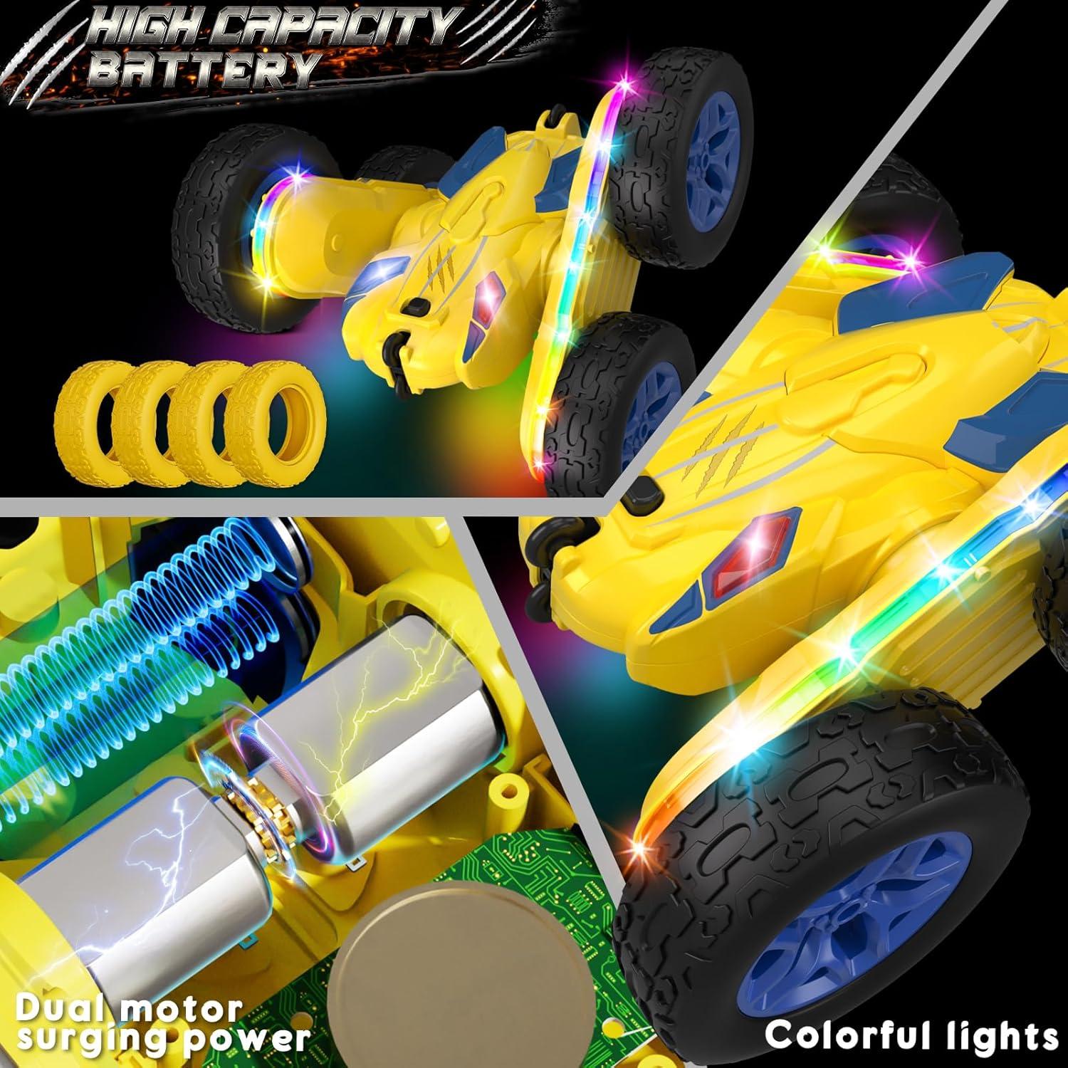 Coche RC Jimdella Amarillo con Luces LED y Acrobacias 360°