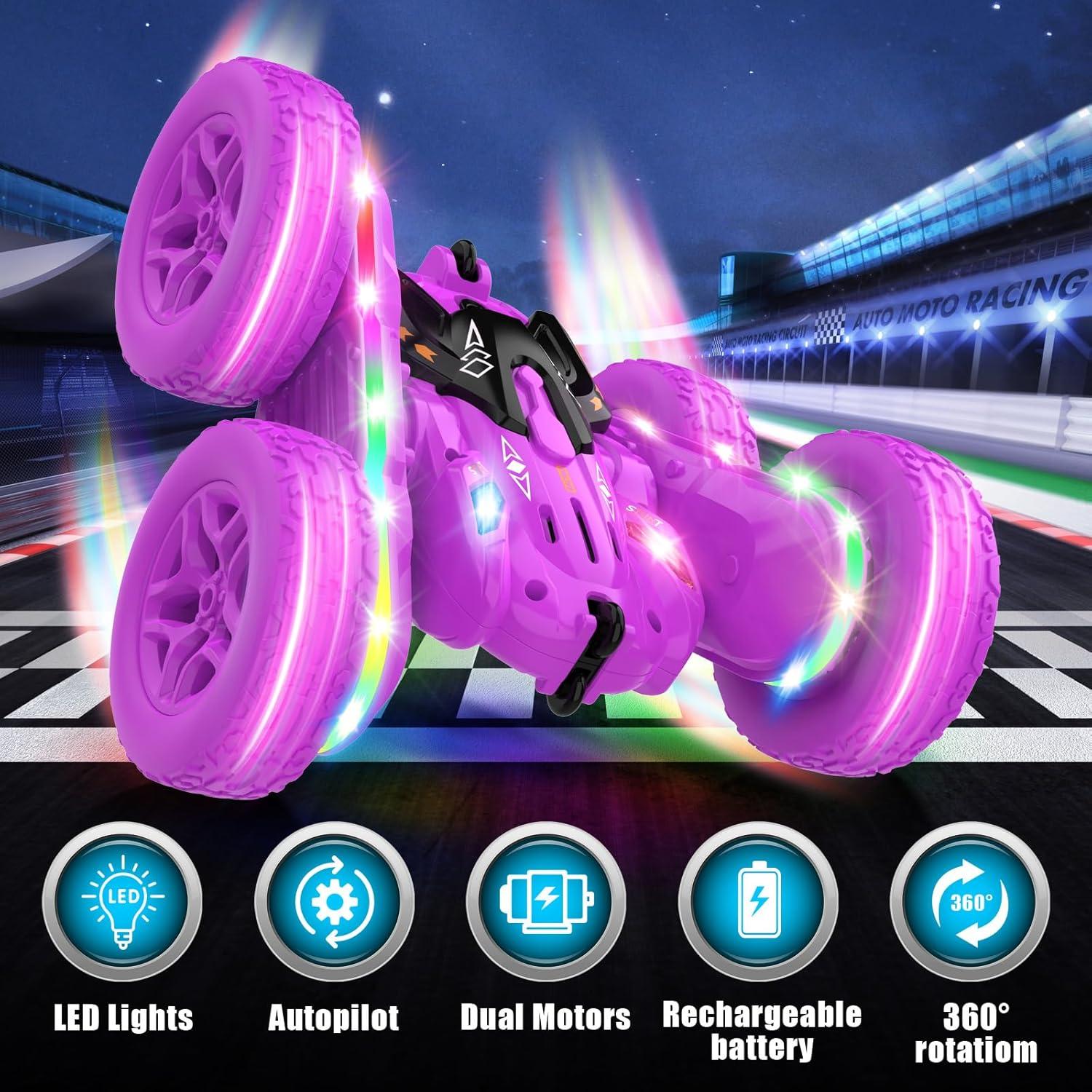 Coche RC Acrobático Jimdella 360° con Luces LED Púrpura