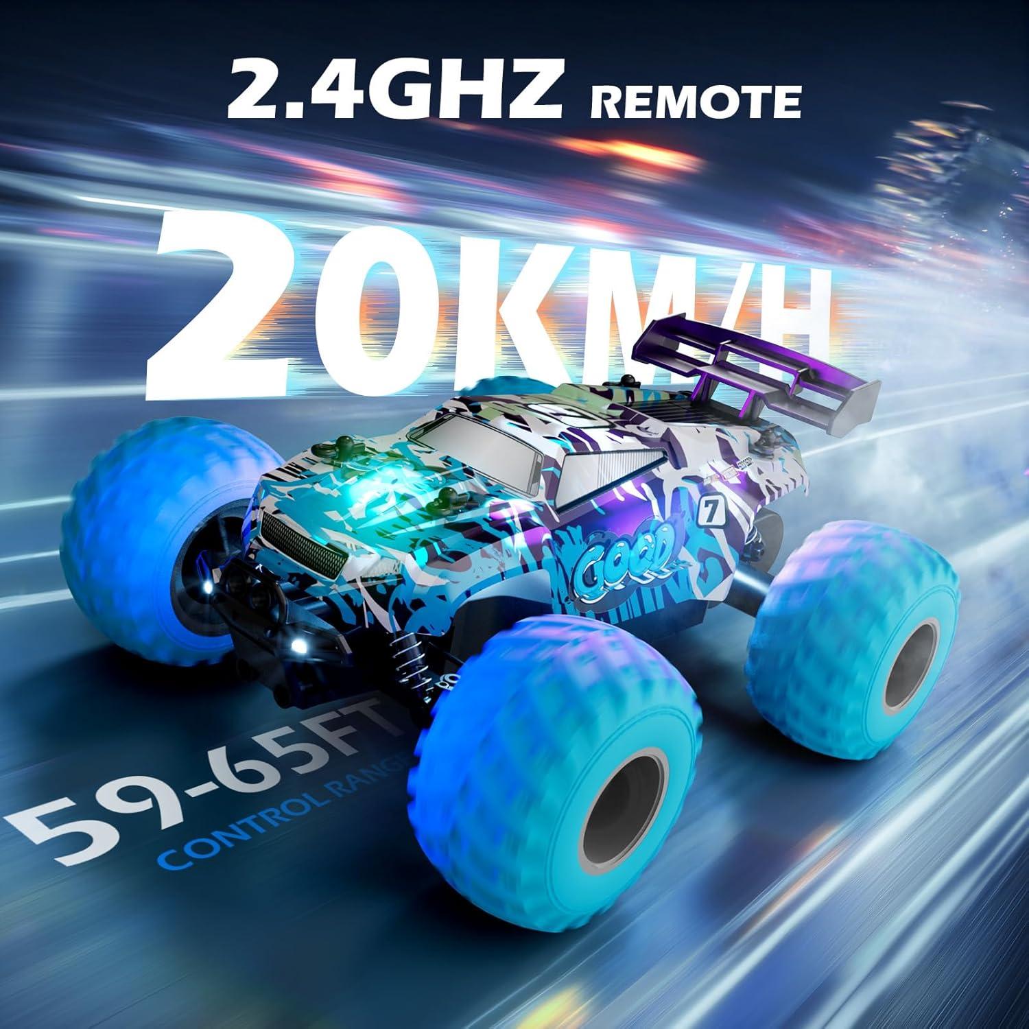 Coche RC BFUNTOYS 1:18 Todo Terreno LED Azul Graffiti