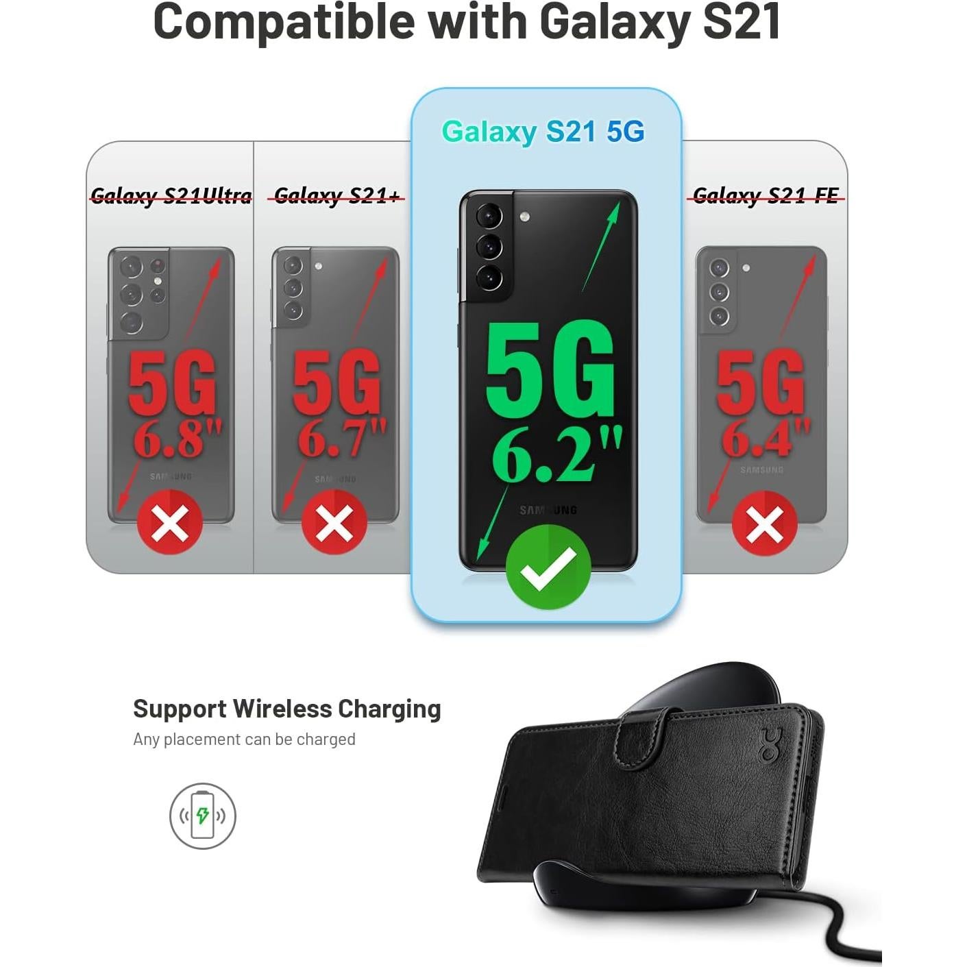 Funda OCASE para Galaxy S21 5G Cuero PU Negro 6.2"