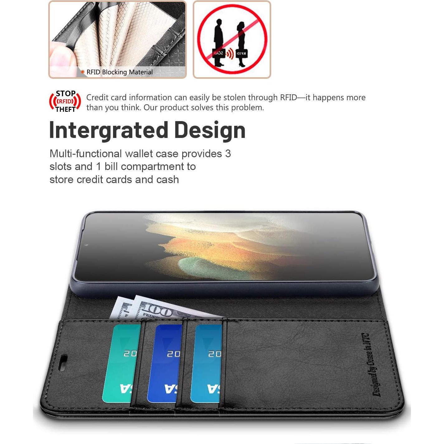 Funda OCASE para Galaxy S21 5G Cuero PU Negro 6.2"