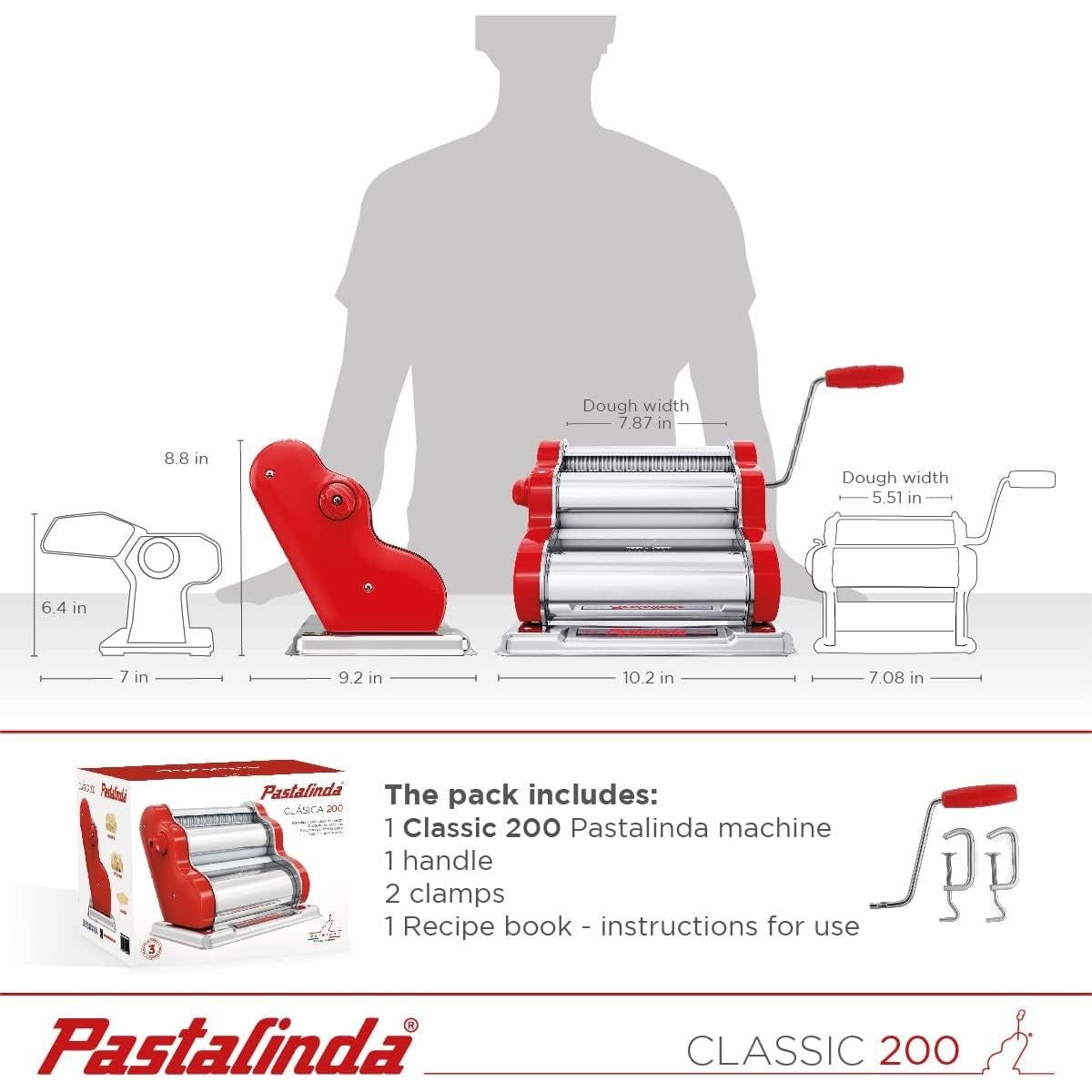 Máquina de Pasta PASTALINDA Classic 200 Acero Inoxidable 20 cm