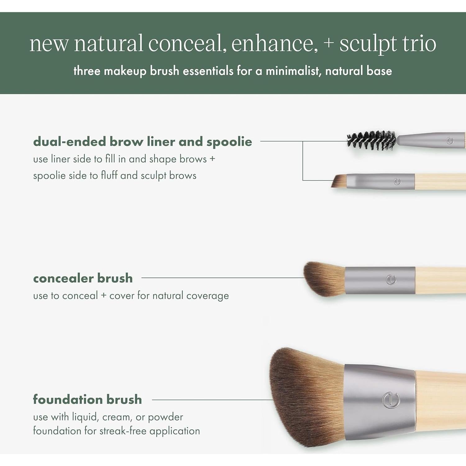 Set de 3 Brochas EcoTools para Maquillaje Vegano y Ecológico