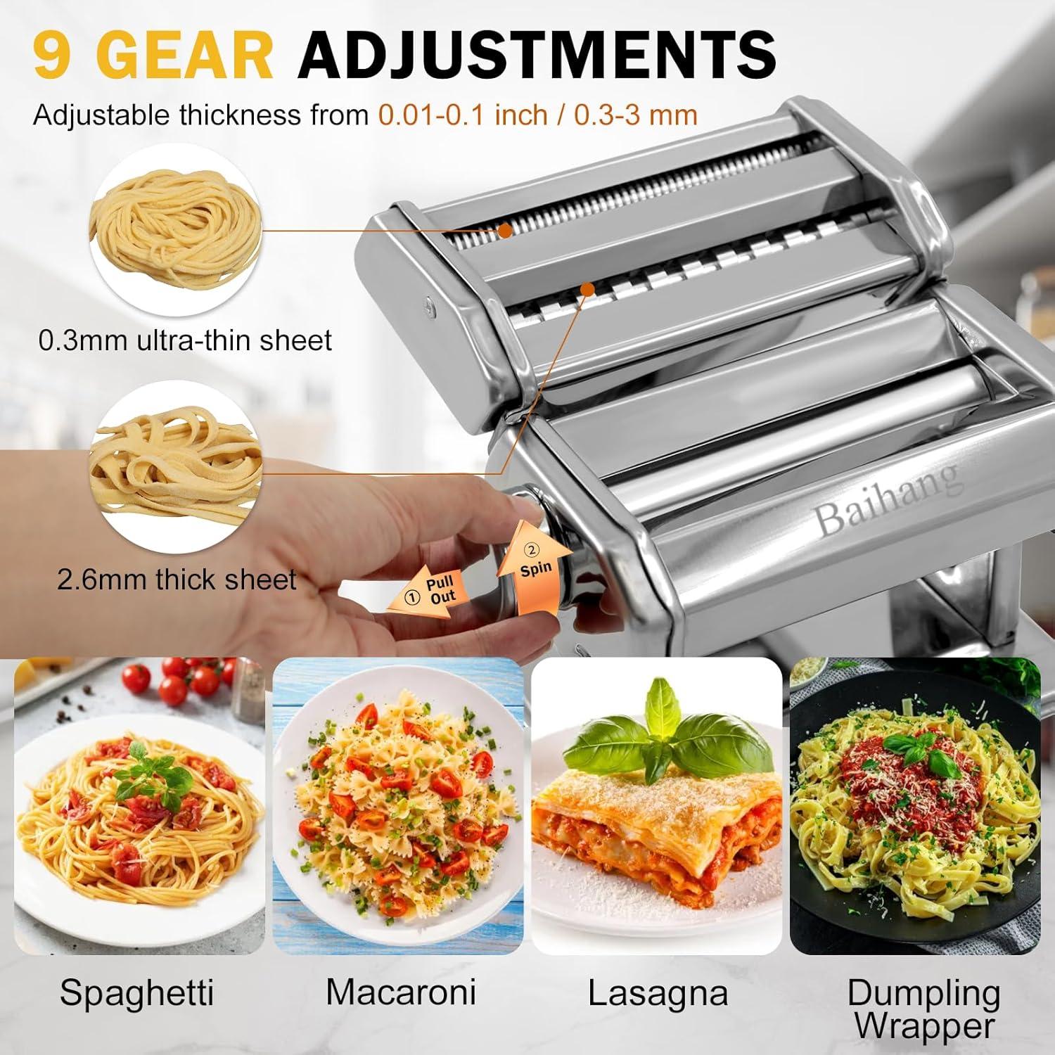 Máquina de Pasta Manual Baihang 4-en-1 con Soporte y 9 Grosores
