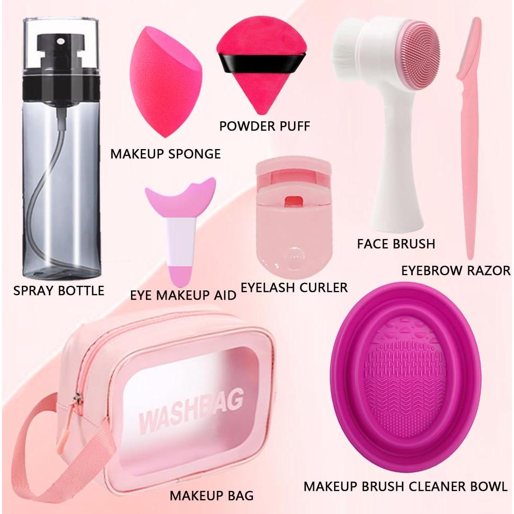 Juego de Brochas de Maquillaje 33PCS Loske con Esponjas y Rizador