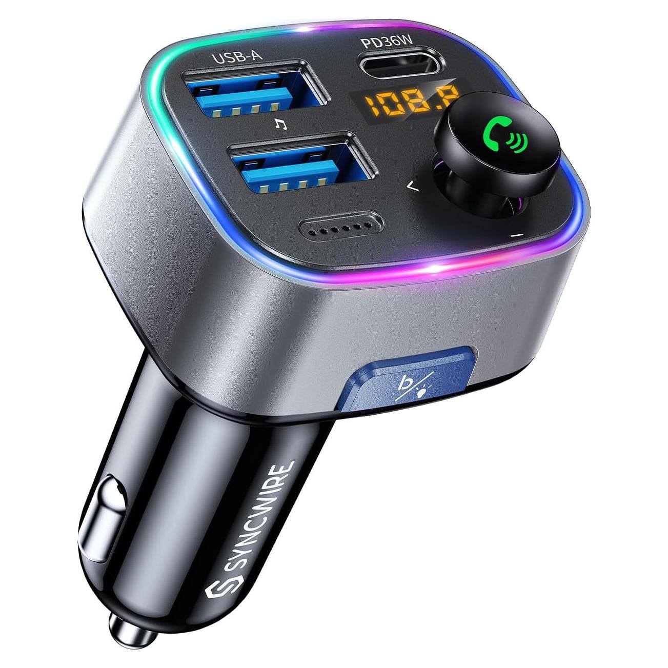 Adaptador de Coche Syncwire FM Bluetooth 5.3 48W Carga Rápida