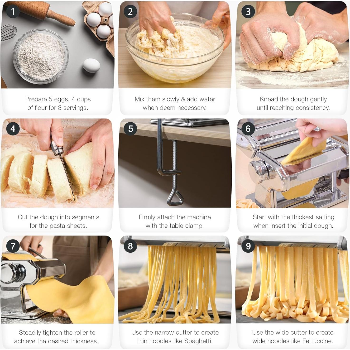 Máquina de Pasta ISILER 2-en-1 con 9 Grosor Ajustables