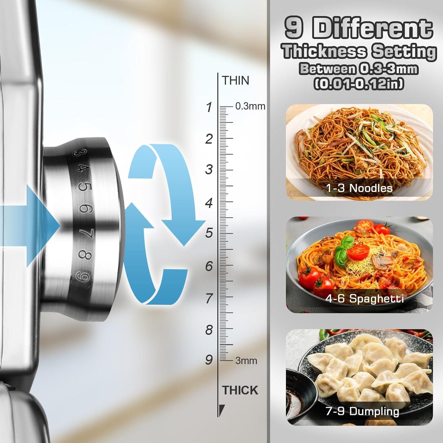 Máquina de Hacer Pasta Manual Sailnovo, 9 Grosor Ajustable, Plata