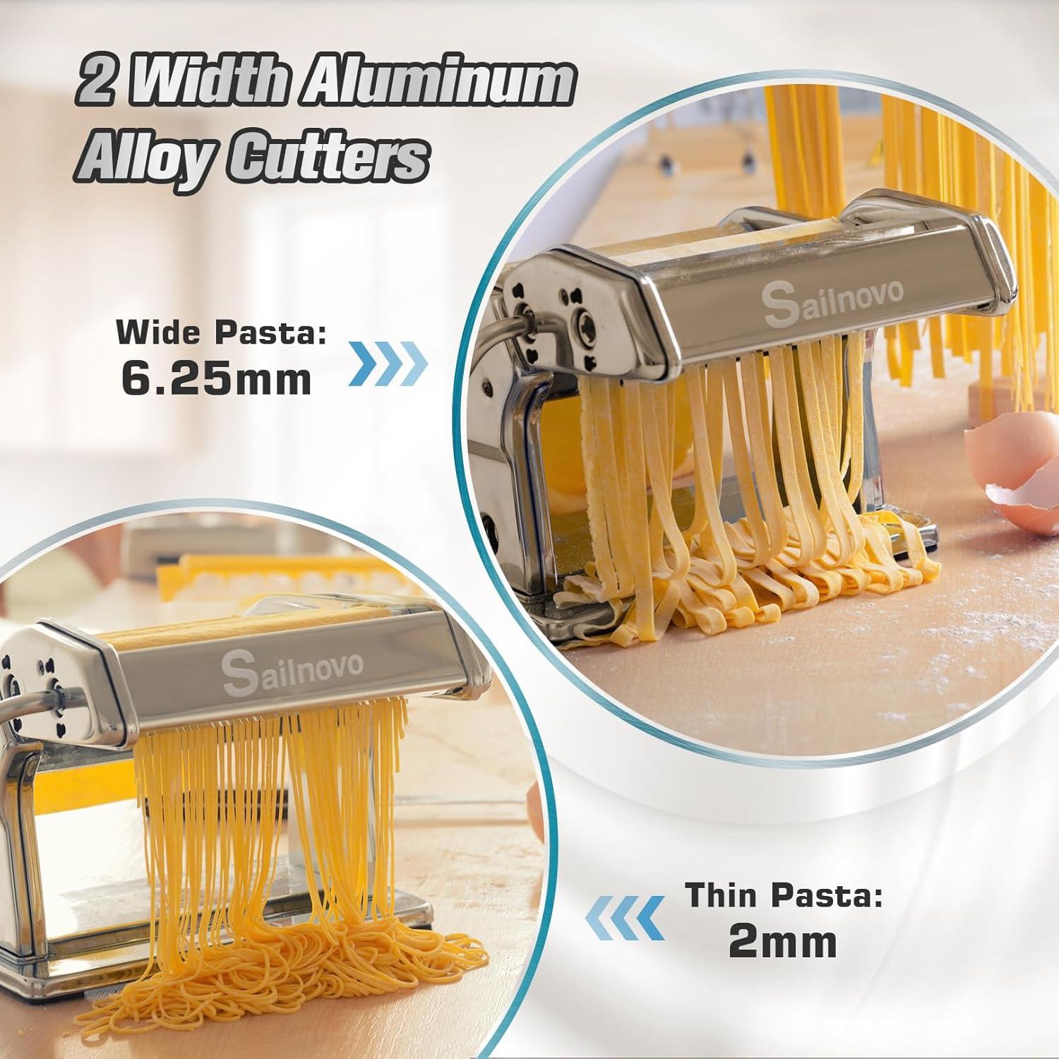Máquina de Hacer Pasta Manual Sailnovo, 9 Grosor Ajustable, Plata