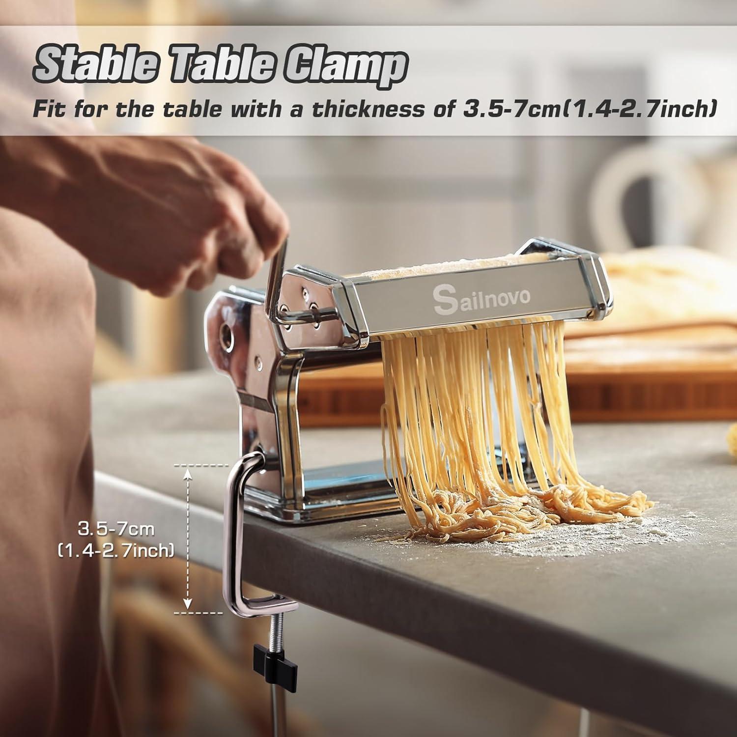 Máquina de Hacer Pasta Manual Sailnovo, 9 Grosor Ajustable, Plata
