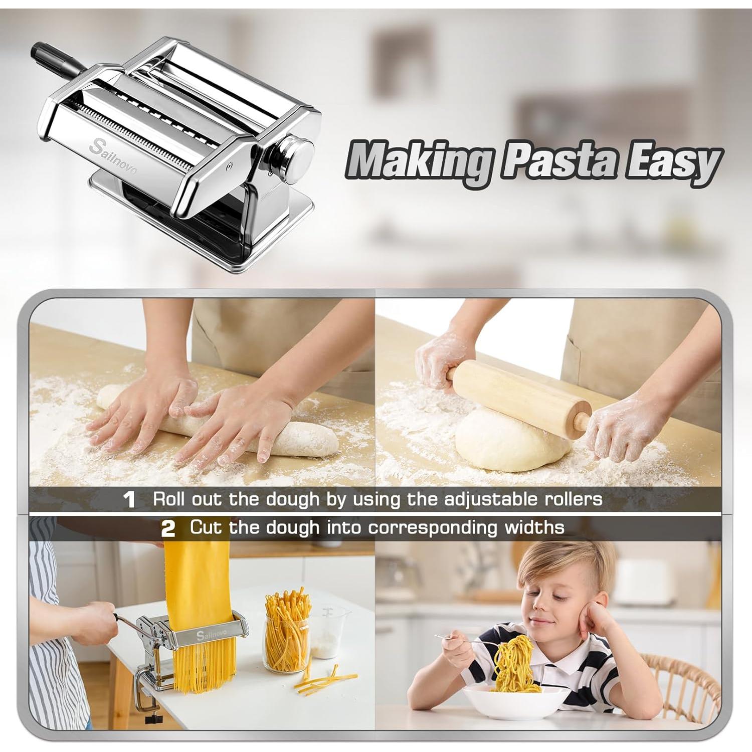 Máquina de Hacer Pasta Manual Sailnovo, 9 Grosor Ajustable, Plata