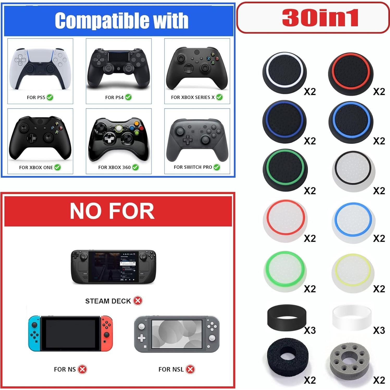 Controladores de Agarre ZHI-NYLLDJS 30 Piezas para PS5/4 y Xbox