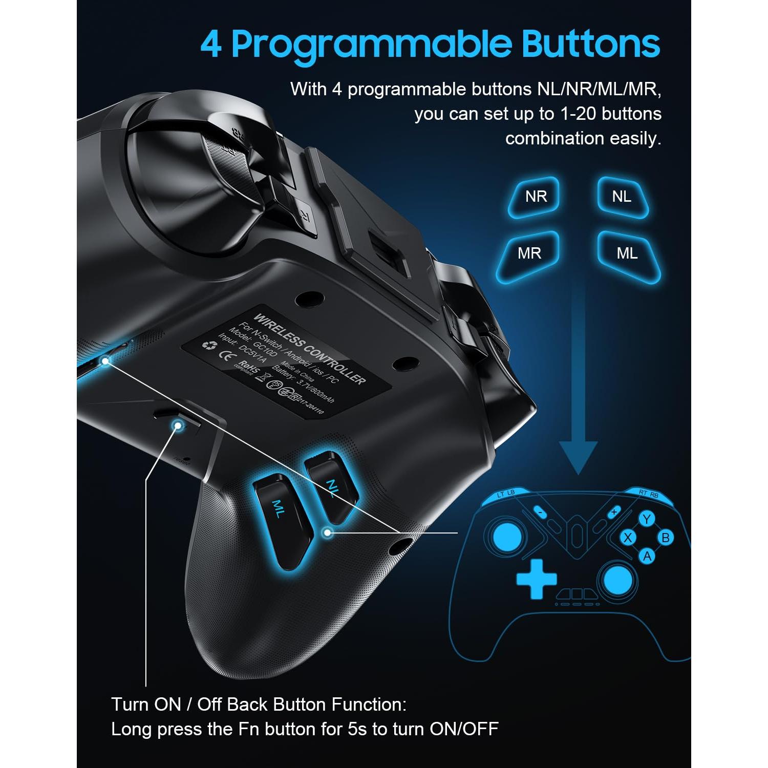 Controlador Inalámbrico YIONON Bluetooth con Joysticks y Gatillos