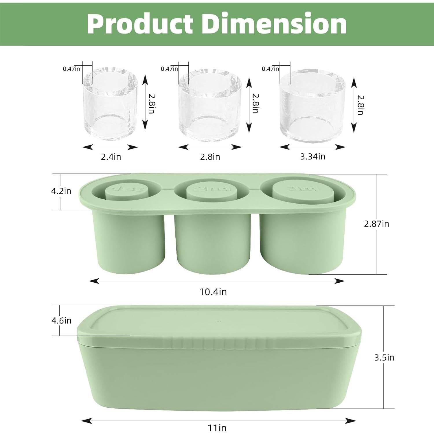 Bandeja de Hielo Fu Store 3pcs Silicona 40 oz Cilindro Verde