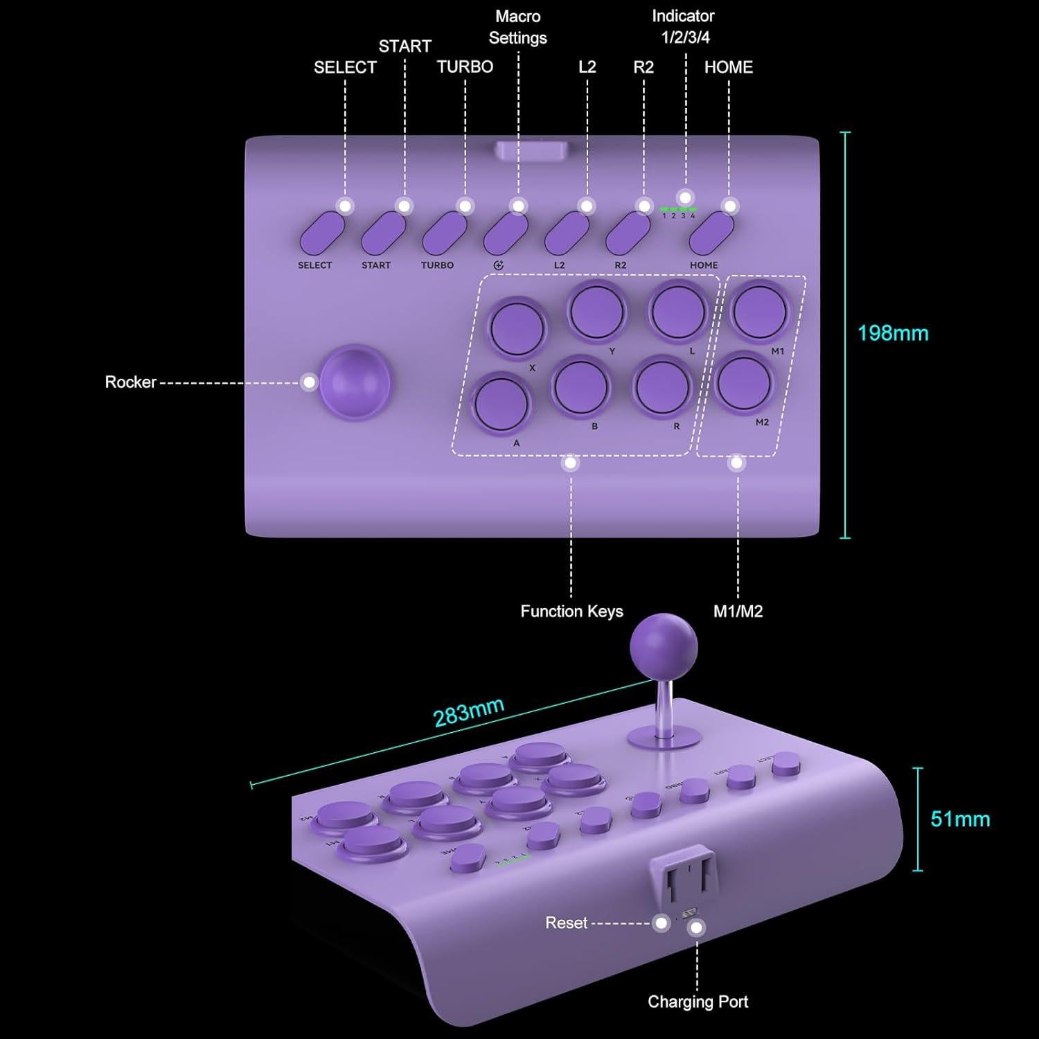 Koiiko Joystick Arcade para Switch/PS4/PC - Inalámbrico Púrpura